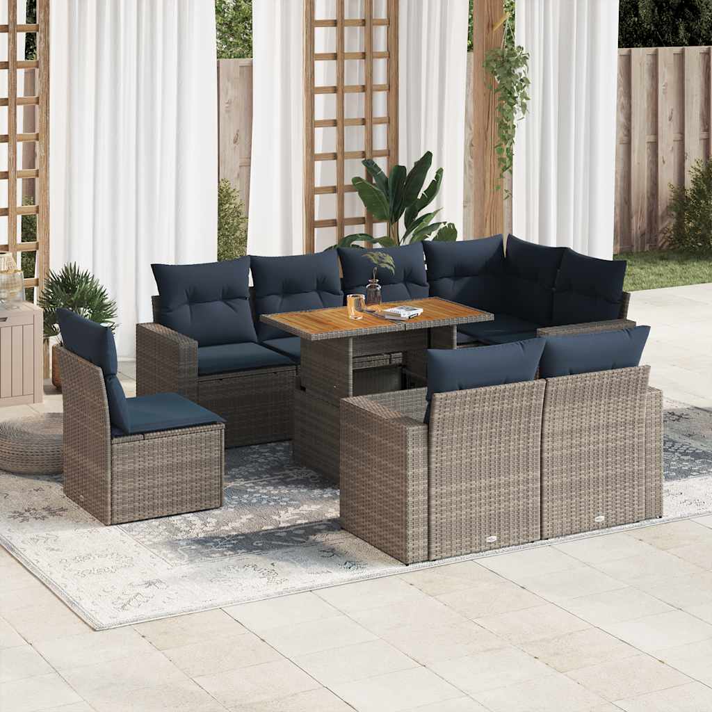 9-tlg. Garten-Sofagarnitur mit Kissen Grau Poly Rattan 9-tlg. Garten-Sofagarnitur mit Kissen Grau Poly Rattan