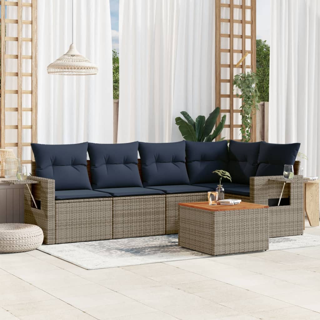 6-teiliges Gartensofa-Set mit Kissen, grau, Polyrattan 6-teiliges Gartensofa-Set mit Kissen, grau, Polyrattan