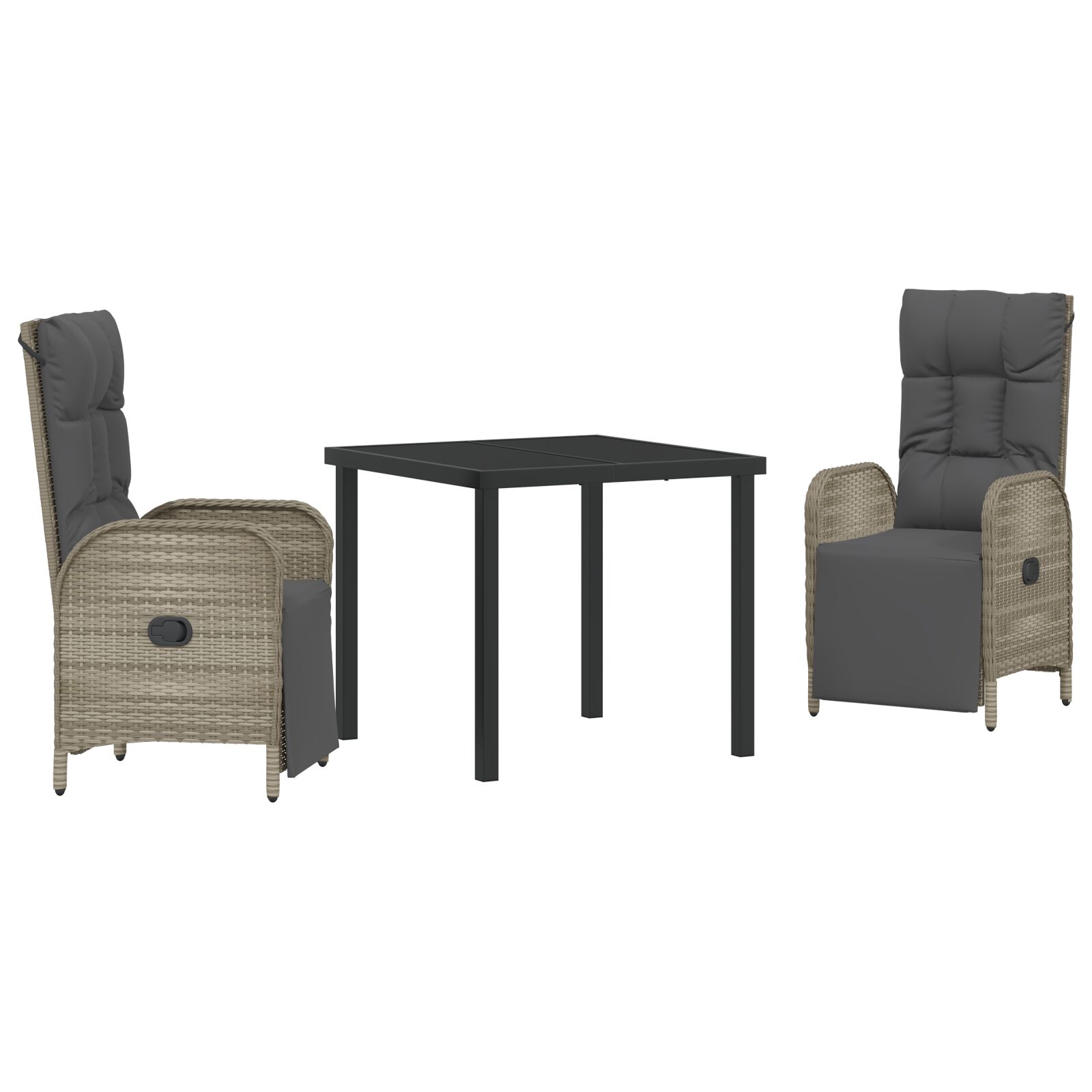 3-teiliges Garten-Esszimmer-Set mit Kissen Grau Poly-Rattan