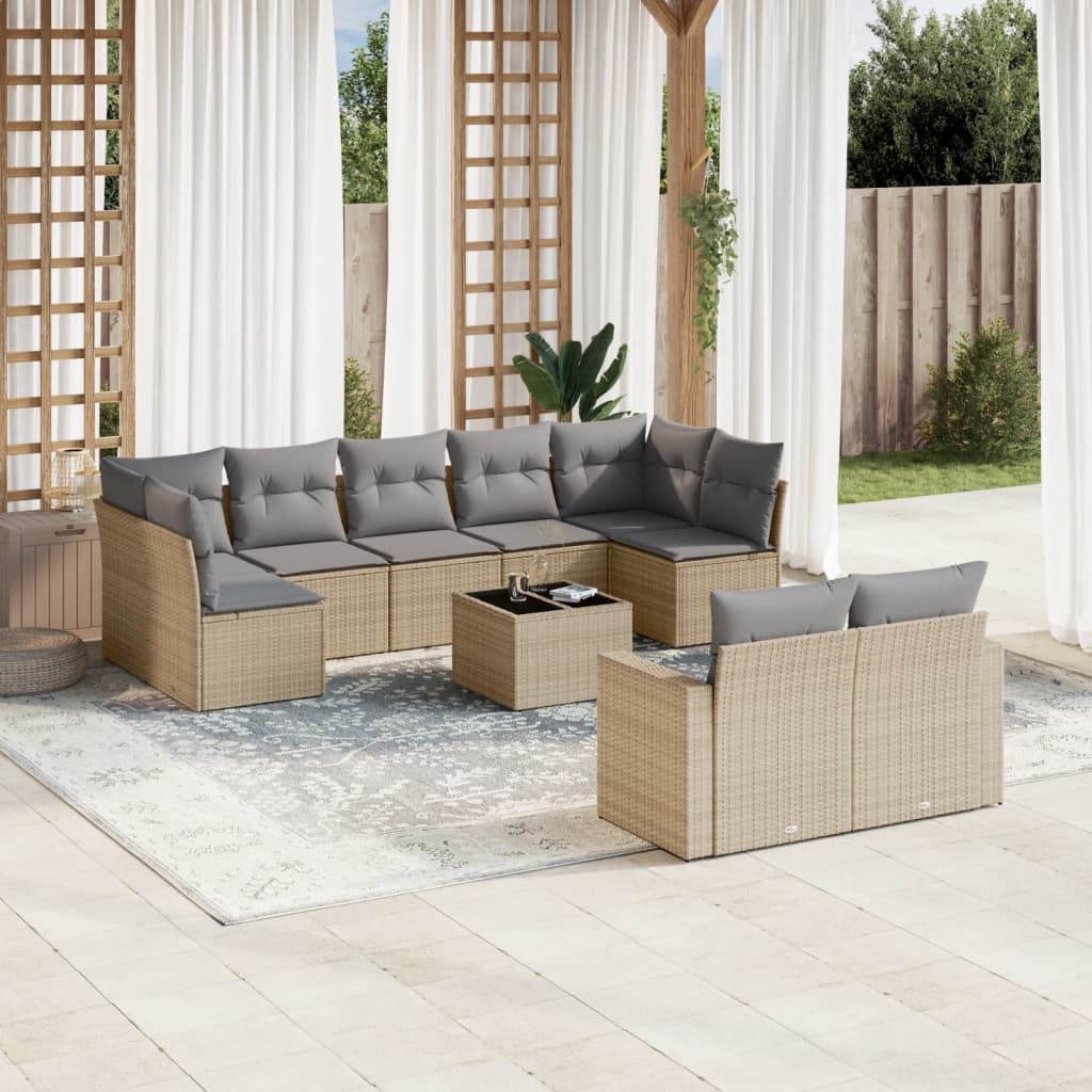 10-tlg. Garten-Sofagarnitur mit Kissen Beige Poly Rattan 10-tlg. Garten-Sofagarnitur mit Kissen Beige Poly Rattan
