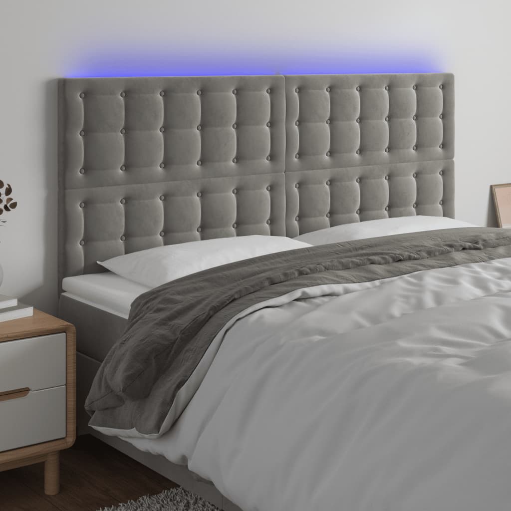 LED Kopfteil Hellgrau 160x5x118/128 cm Samt