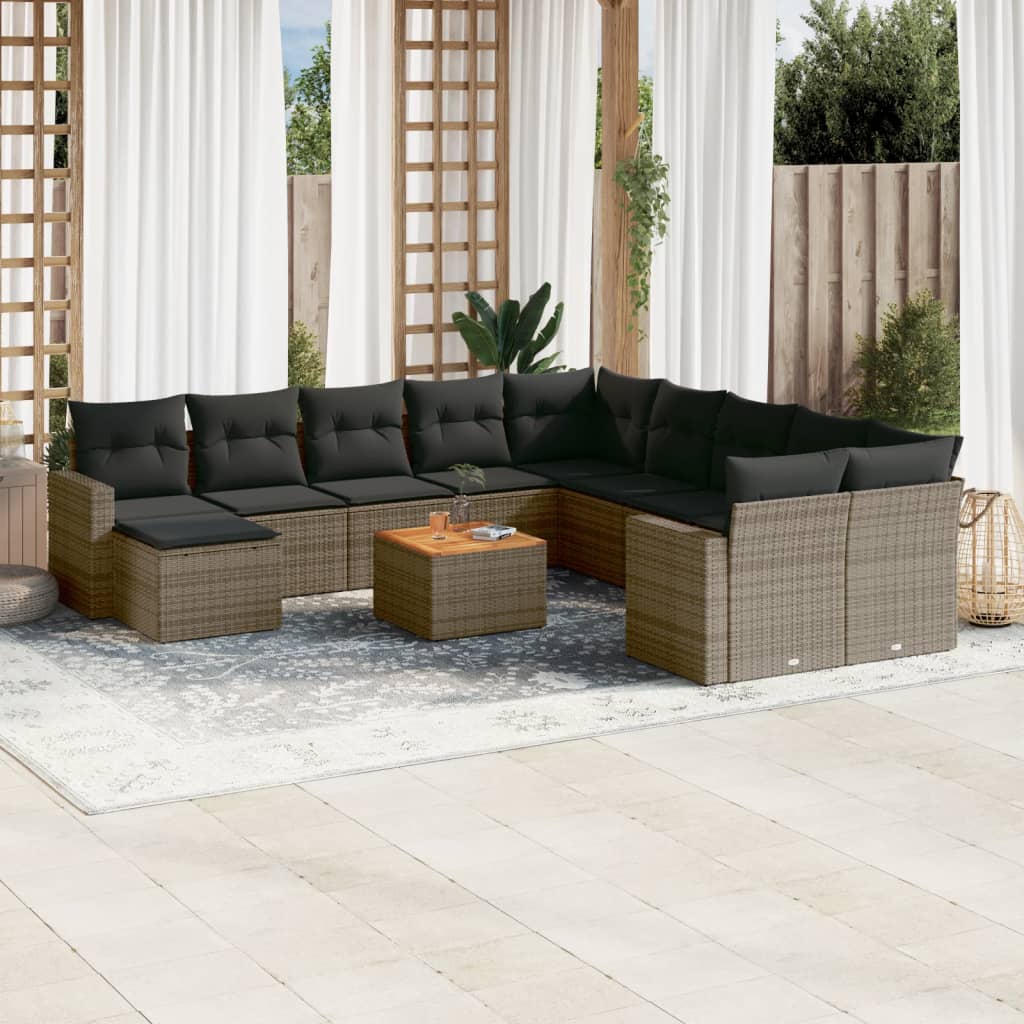 12-tlg. Garten-Sofagarnitur mit Kissen Grau Poly Rattan 12-tlg. Garten-Sofagarnitur mit Kissen Grau Poly Rattan