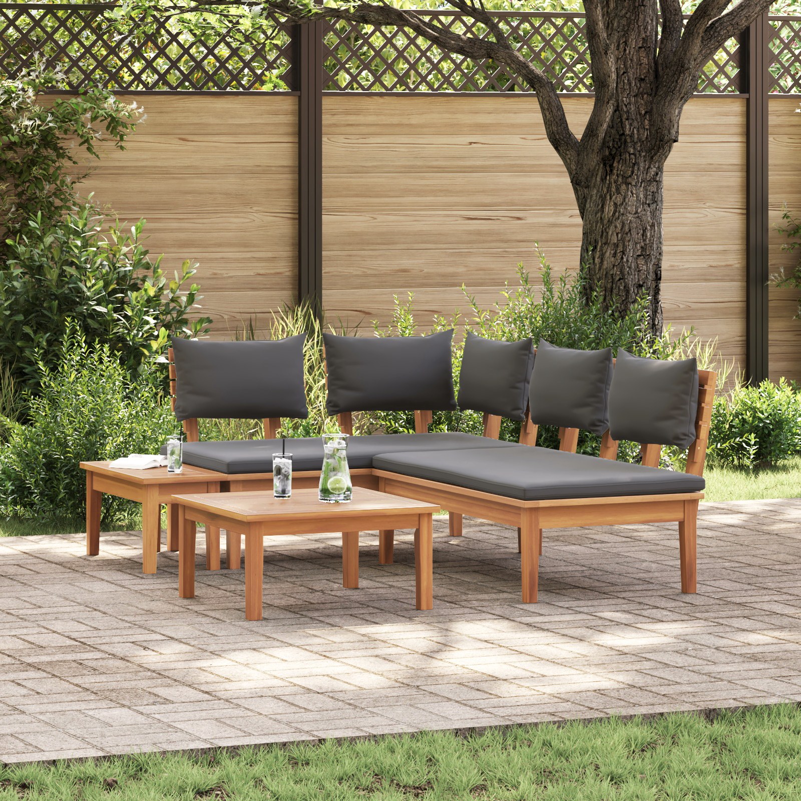 Gartenbänke Set mit Kissen 4 pcs Braun und Dunkelgrau und Braun