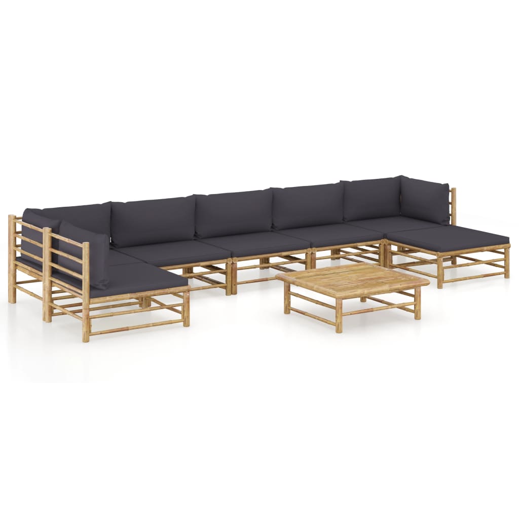 8-tlg. Garten-Lounge-Set mit Dunkelgrauen Kissen Bambus 8-tlg. Garten-Lounge-Set mit Dunkelgrauen Kissen Bambus