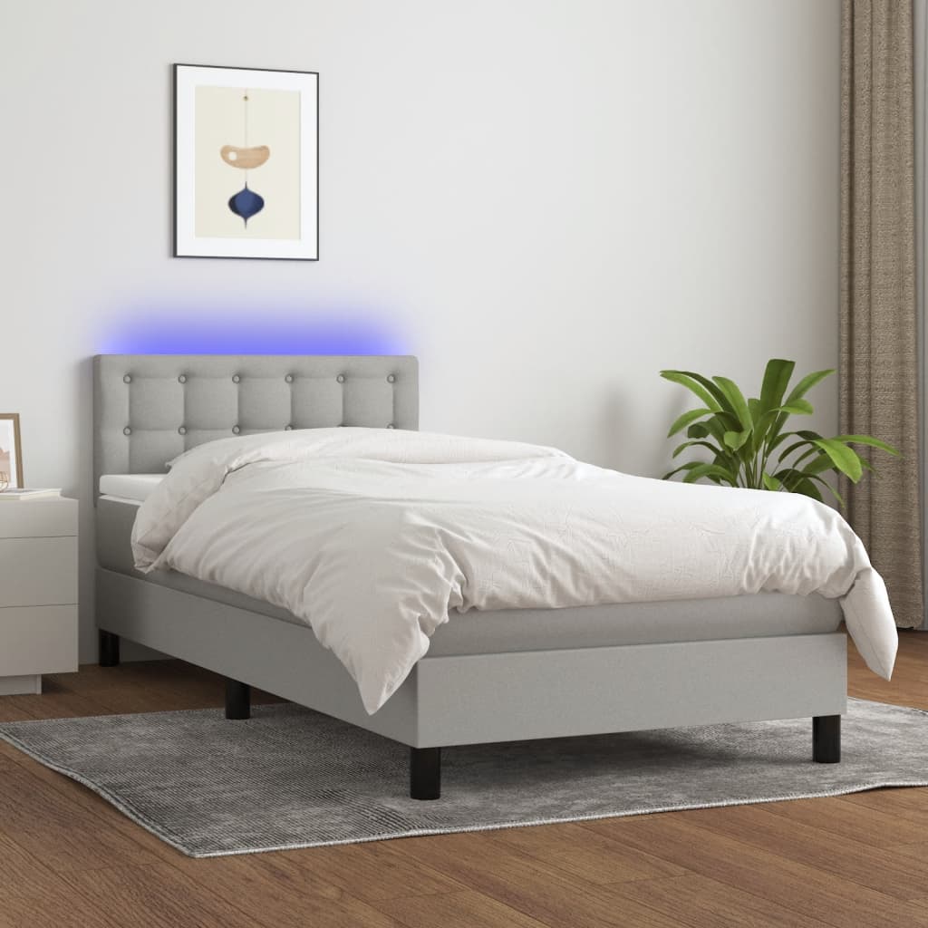 Boxspringbett mit Matratze & LED Hellgrau 90x190 cm Stoff