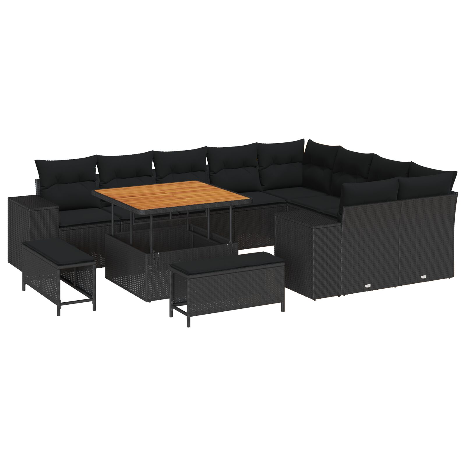 12-teiliges Garten Sofa Set mit Kissen Schwarz Poly Rattan Akazie, 3-teiliges Garten Essset mit Kissen Schwarz Poly Rattan Akazie 12-teiliges Garten Sofa Set mit Kissen Schwarz Poly Rattan Akazie, 3-teiliges Garten Essset mit Kissen Schwarz Poly Rattan Akazie
