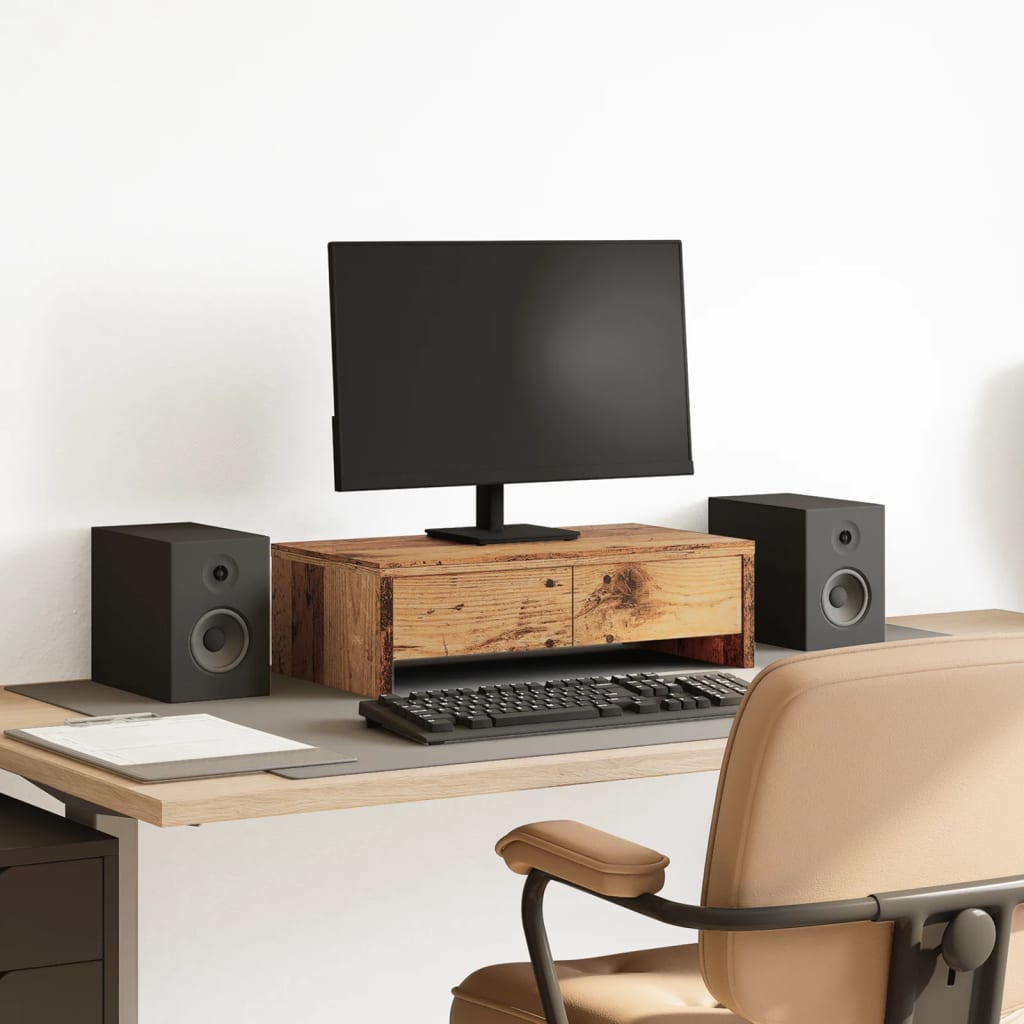 Monitorständer mit Schubladen Altholz-Optik 50x27x15 cm Monitorständer mit Schubladen Altholz-Optik 50x27x15 cm