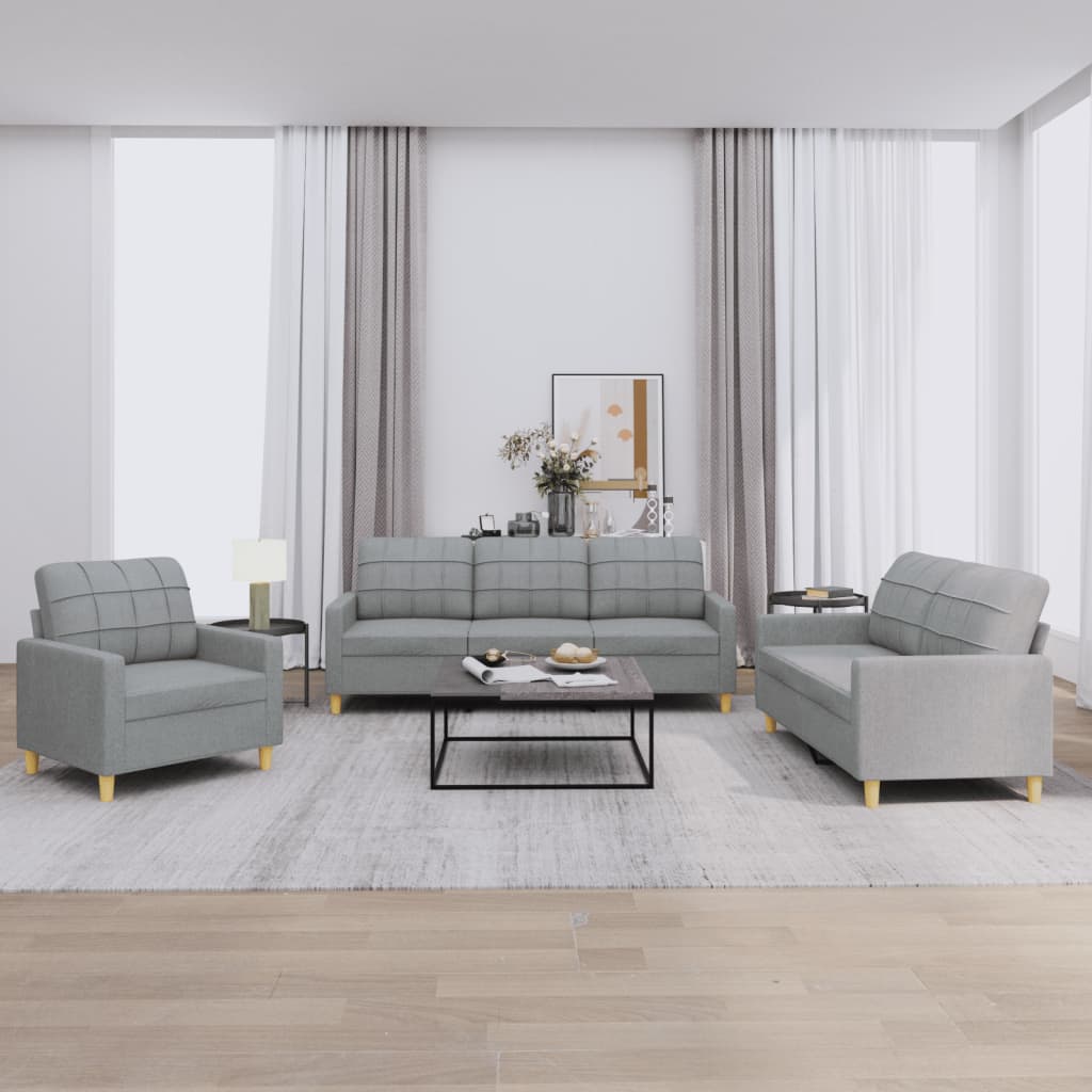 3-tlg. Sofagarnitur mit Kissen Hellgrau Stoff 3-tlg. Sofagarnitur mit Kissen Hellgrau Stoff