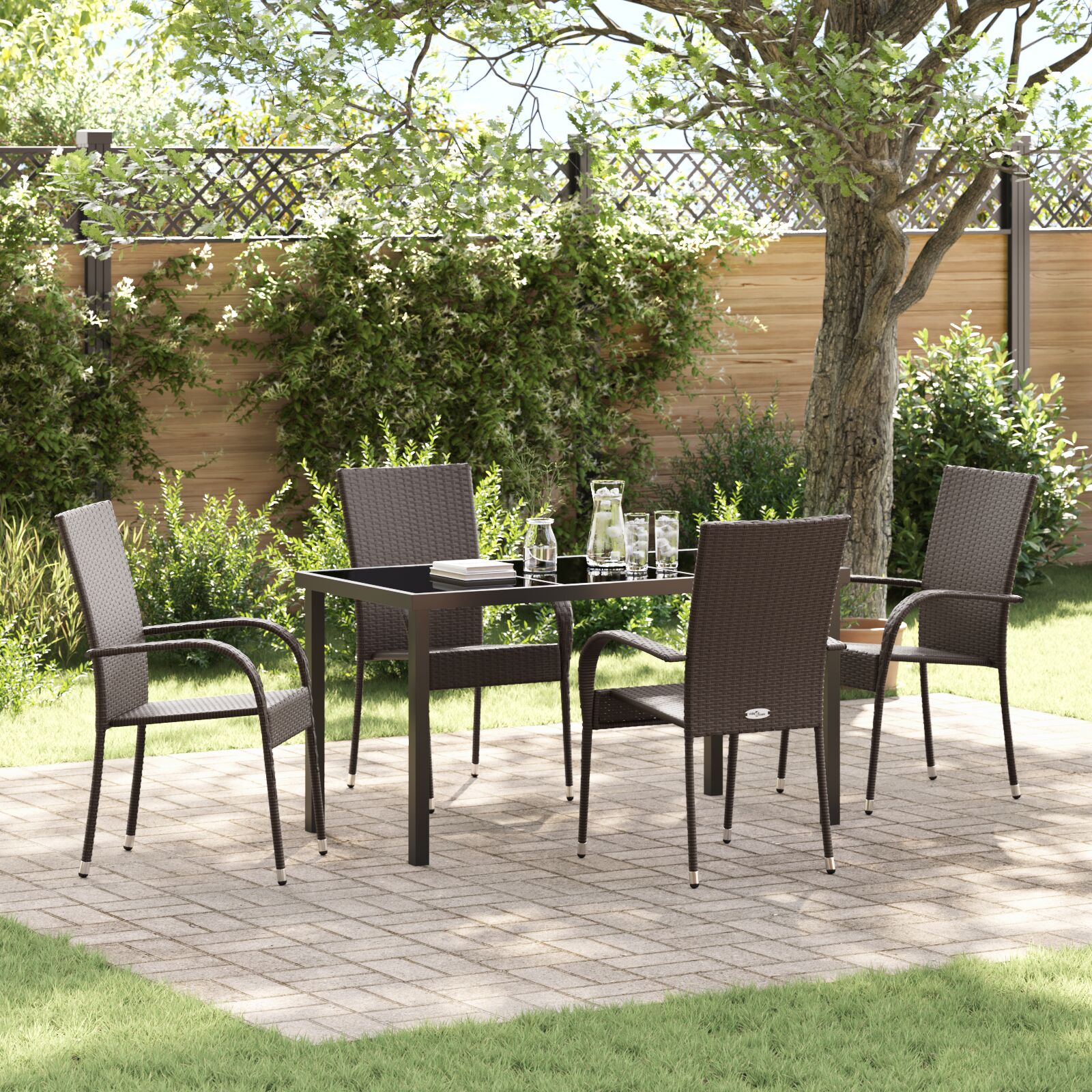 5-teiliges Garten-Esszimmerset Braun aus Poly-Rattan