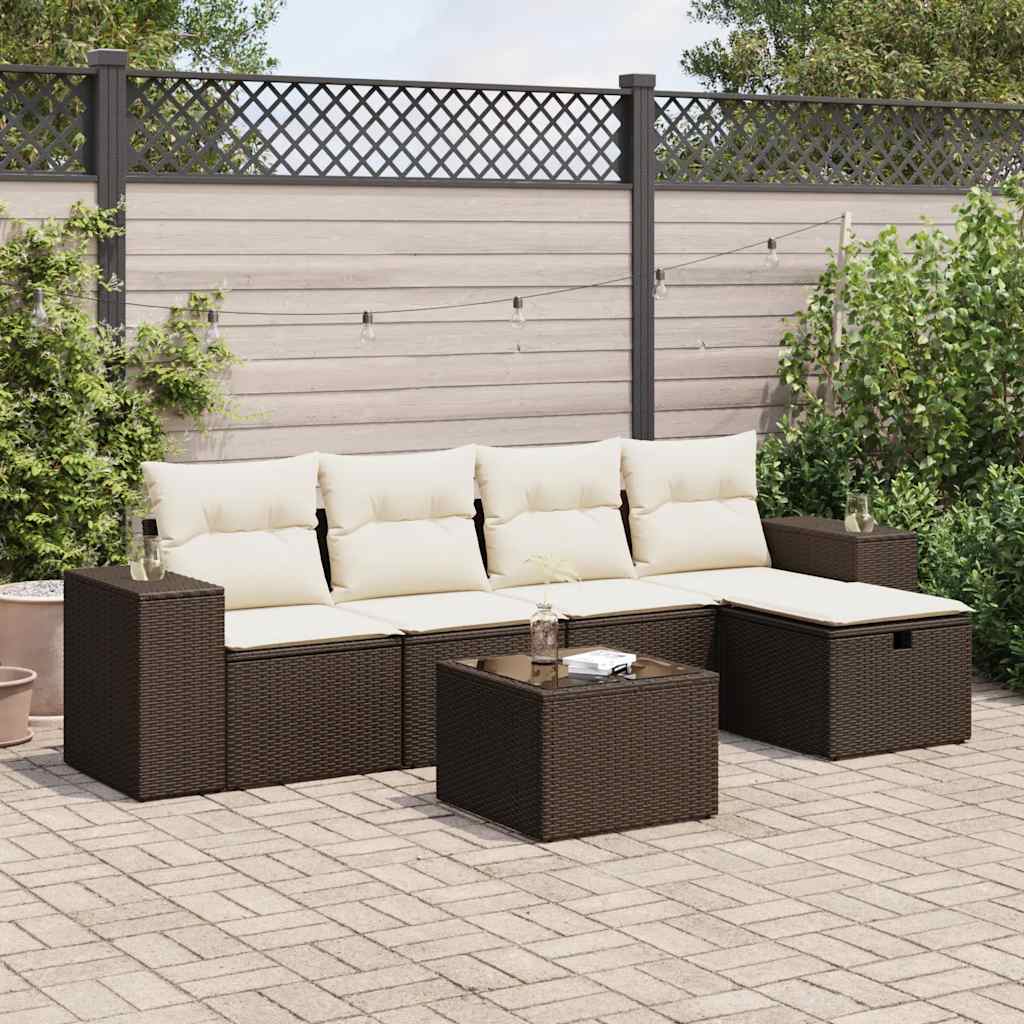 6-tlg. Garten-Sofagarnitur mit Kissen Braun Poly Rattan 6-tlg. Garten-Sofagarnitur mit Kissen Braun Poly Rattan