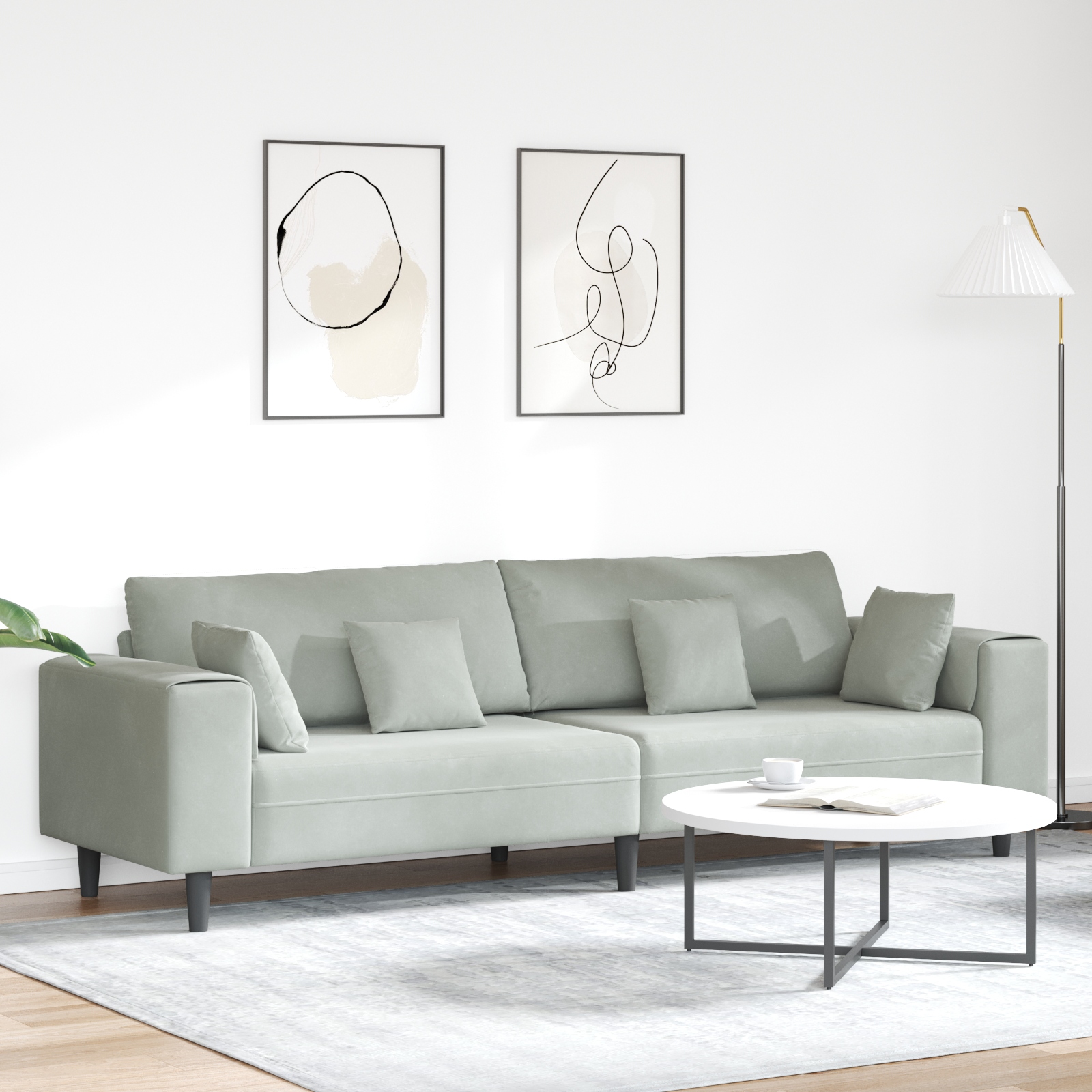 Samt Sofa mit Kissen mit Kissen Hellgrau 208 cm Samt Samt Sofa mit Kissen mit Kissen Hellgrau 208 cm Samt