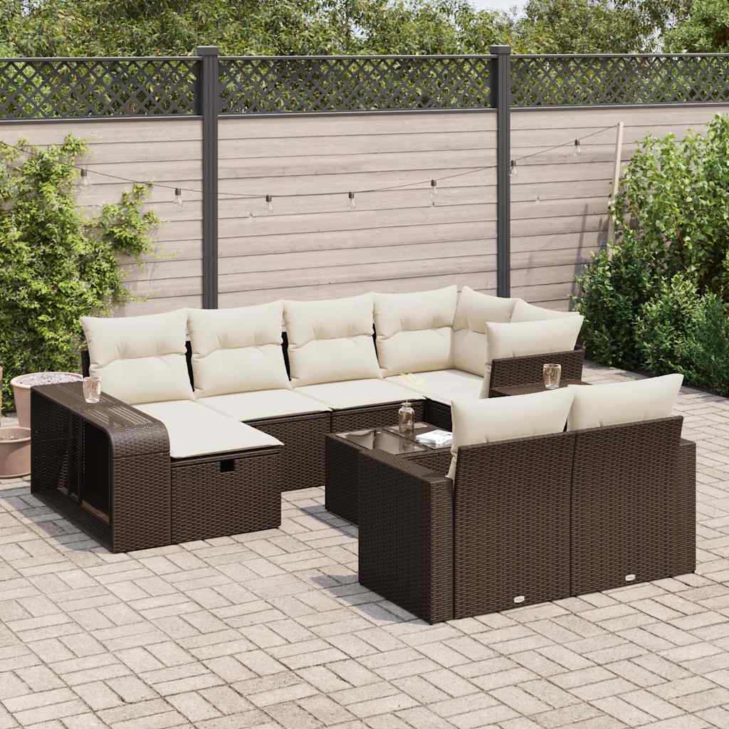 11-tlg. Garten-Sofagarnitur mit Kissen Braun Poly Rattan 11-tlg. Garten-Sofagarnitur mit Kissen Braun Poly Rattan