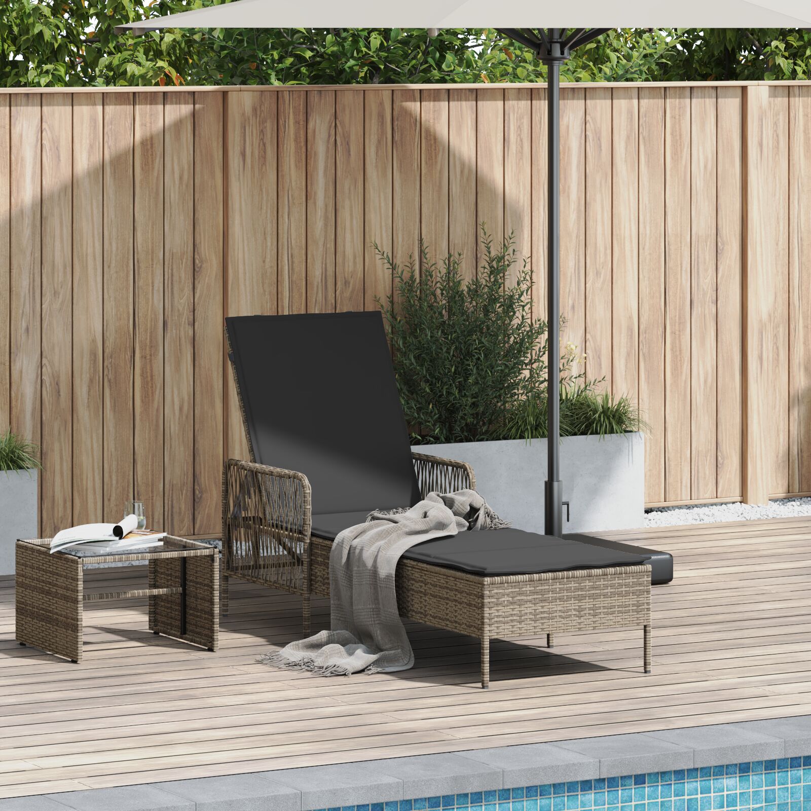 Sonnenliege Grau und Dunkelgrau PE Rattan 157 x 55 x 92 cm Sonnenliege Grau und Dunkelgrau PE Rattan 157 x 55 x 92 cm