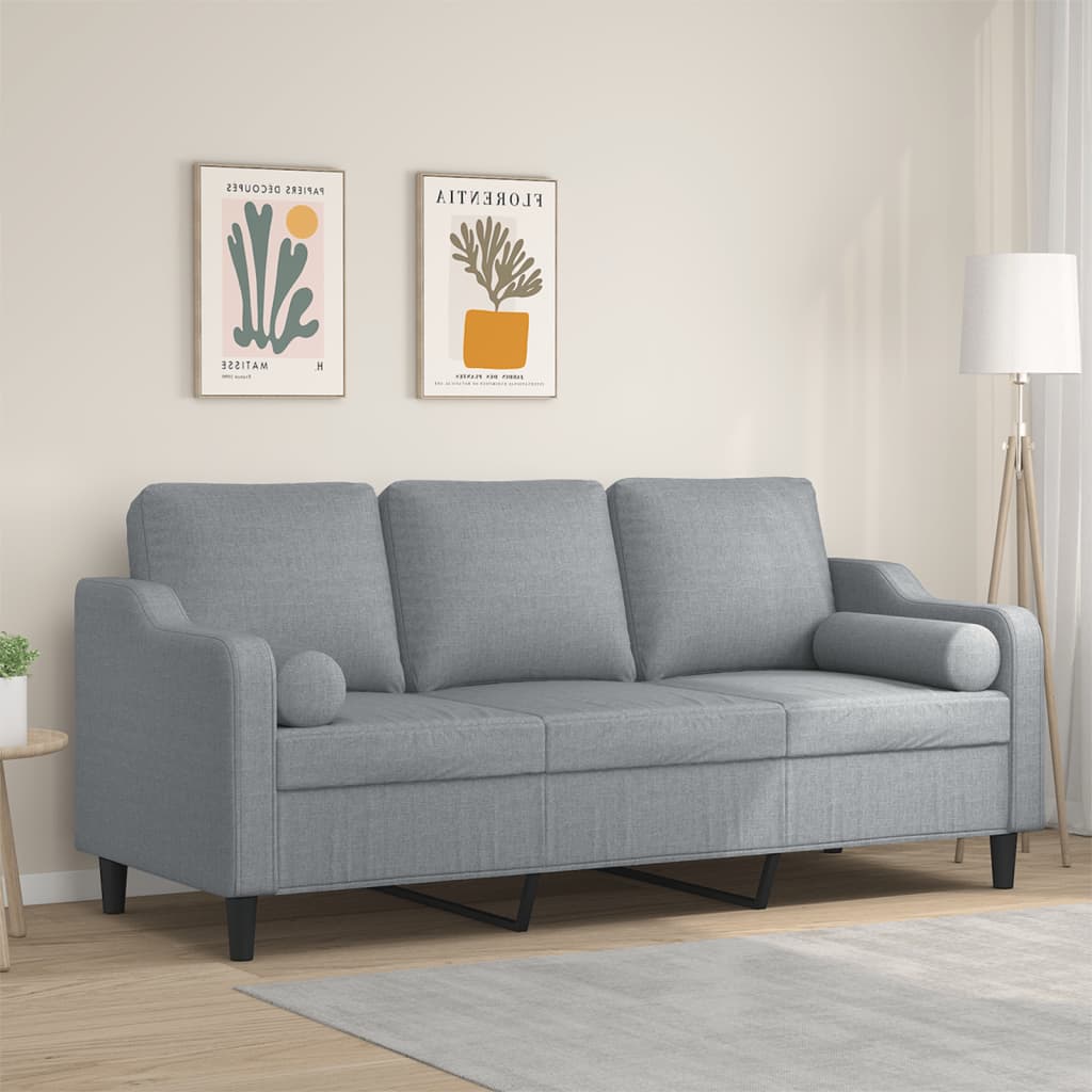 3-Sitzer-Sofa mit Zierkissen Hellgrau 180 cm Stoff 3-Sitzer-Sofa mit Zierkissen Hellgrau 180 cm Stoff