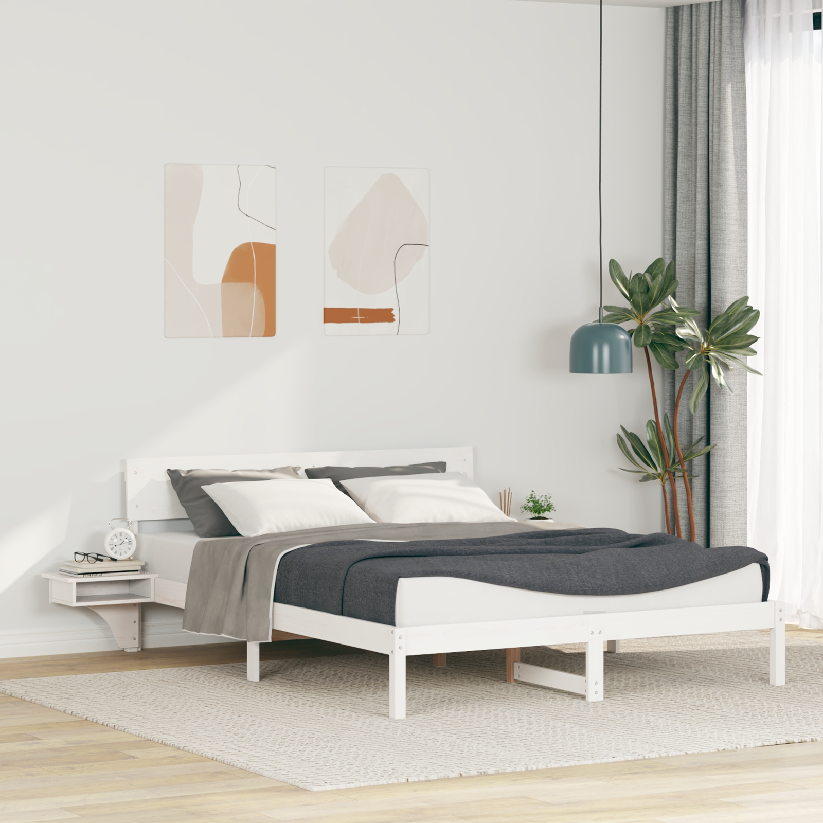 Bettgestell mit Nachttischen mit Kopfteil Weiß 160 x 200 cm