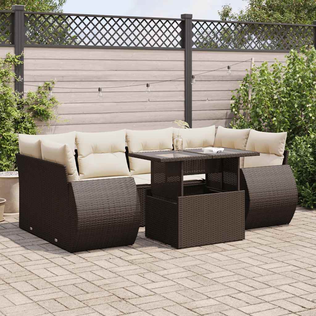 7-tlg. Garten-Sofagarnitur mit Kissen Braun Poly Rattan 7-tlg. Garten-Sofagarnitur mit Kissen Braun Poly Rattan