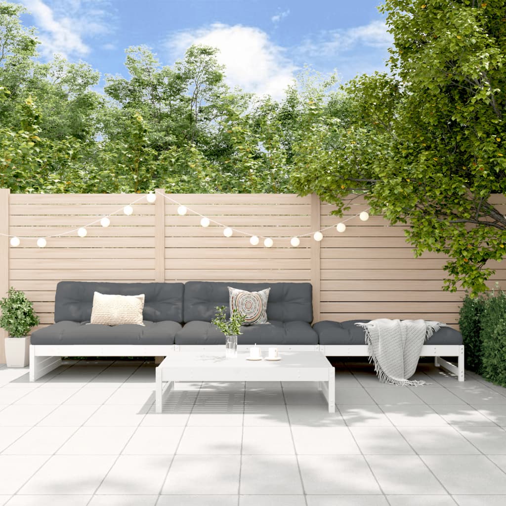 4-tlg. Garten-Lounge-Set mit Kissen Weiß Massivholz 4-tlg. Garten-Lounge-Set mit Kissen Weiß Massivholz