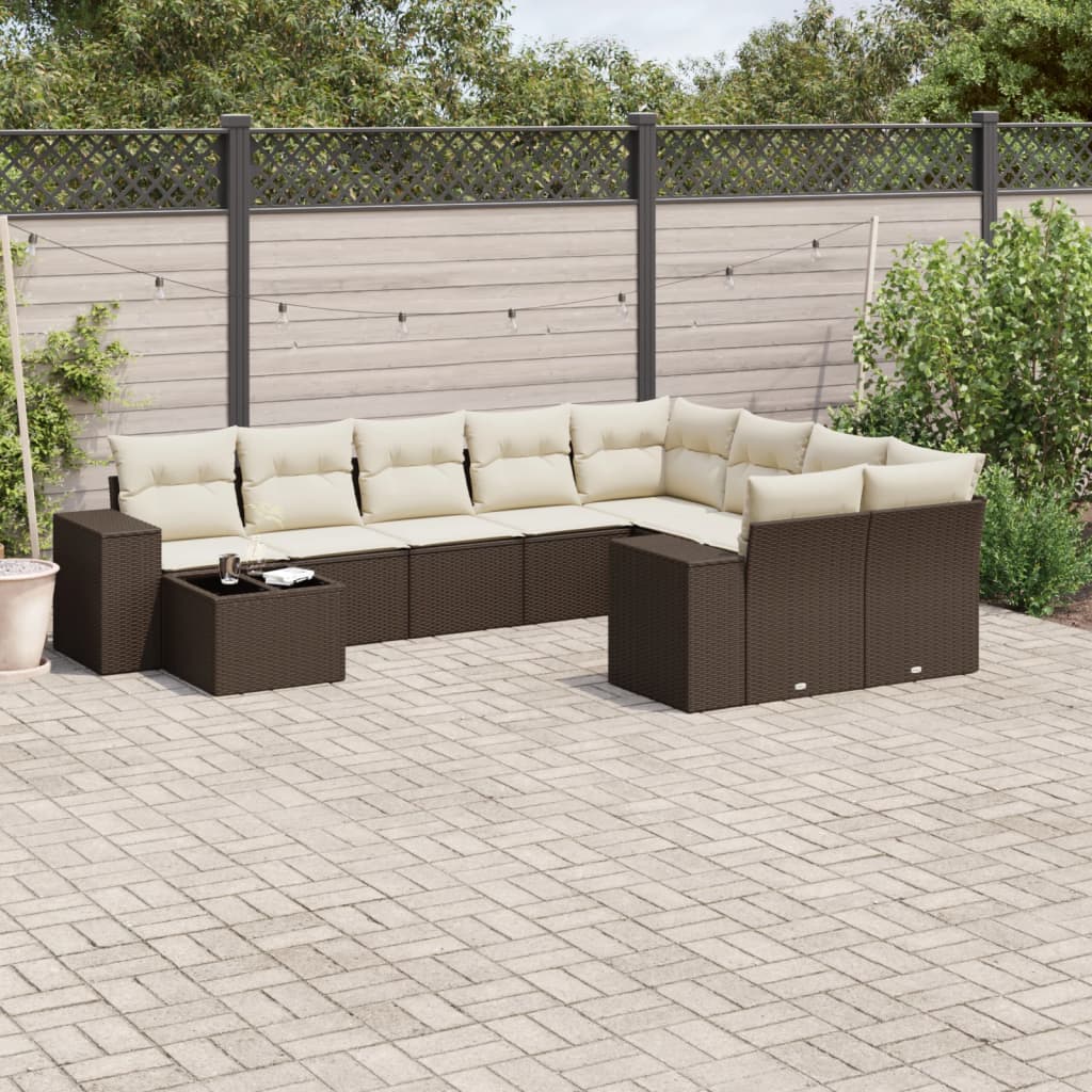 10-tlg. Garten-Sofagarnitur mit Kissen Braun Poly Rattan 10-tlg. Garten-Sofagarnitur mit Kissen Braun Poly Rattan