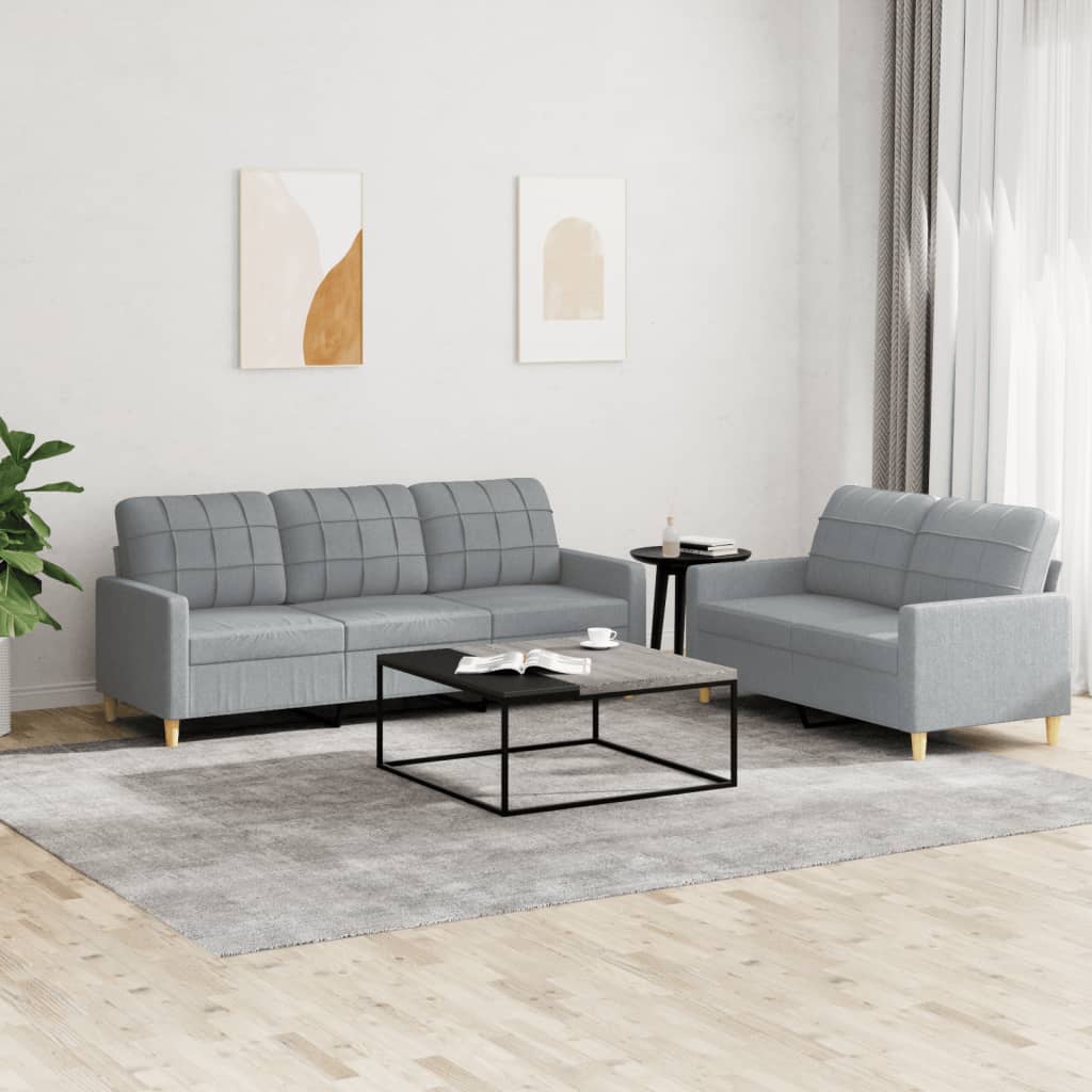 2-tlg. Sofagarnitur mit Kissen Hellgrau Stoff 2-tlg. Sofagarnitur mit Kissen Hellgrau Stoff