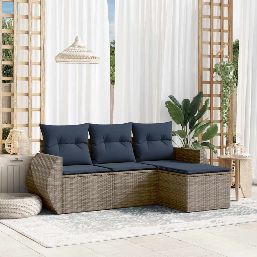 4-teiliges Gartensofa-Set mit Kissen, grau, Polyrattan 4-teiliges Gartensofa-Set mit Kissen, grau, Polyrattan