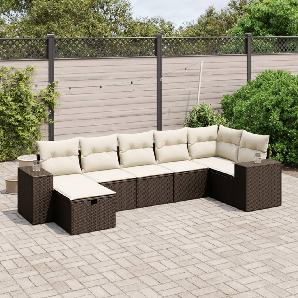 7-tlg. Garten-Sofagarnitur mit Kissen Braun Poly Rattan 7-tlg. Garten-Sofagarnitur mit Kissen Braun Poly Rattan