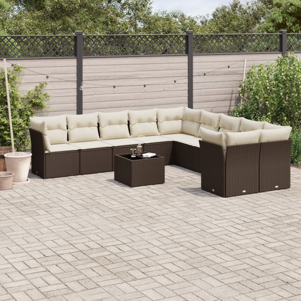 11-tlg. Garten-Sofagarnitur mit Kissen Braun Poly Rattan 11-tlg. Garten-Sofagarnitur mit Kissen Braun Poly Rattan