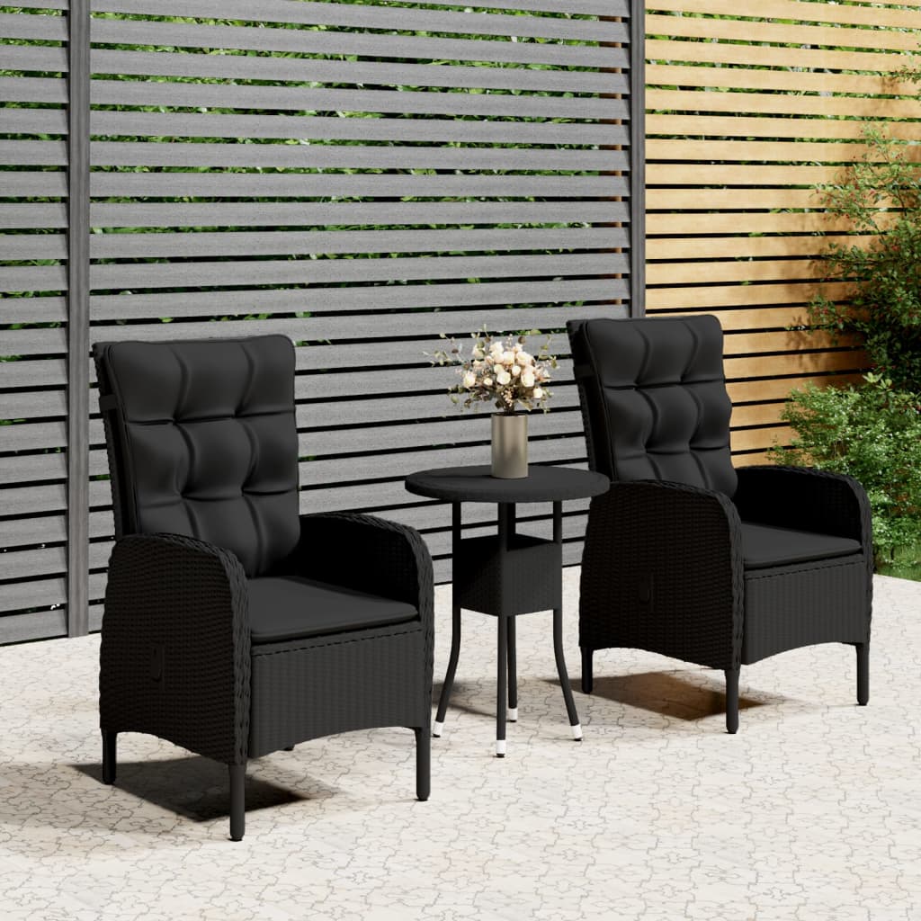 3-tlg. Garten-Bistro-Set Poly Rattan Schwarz 3-tlg. Garten-Bistro-Set Poly Rattan Schwarz
