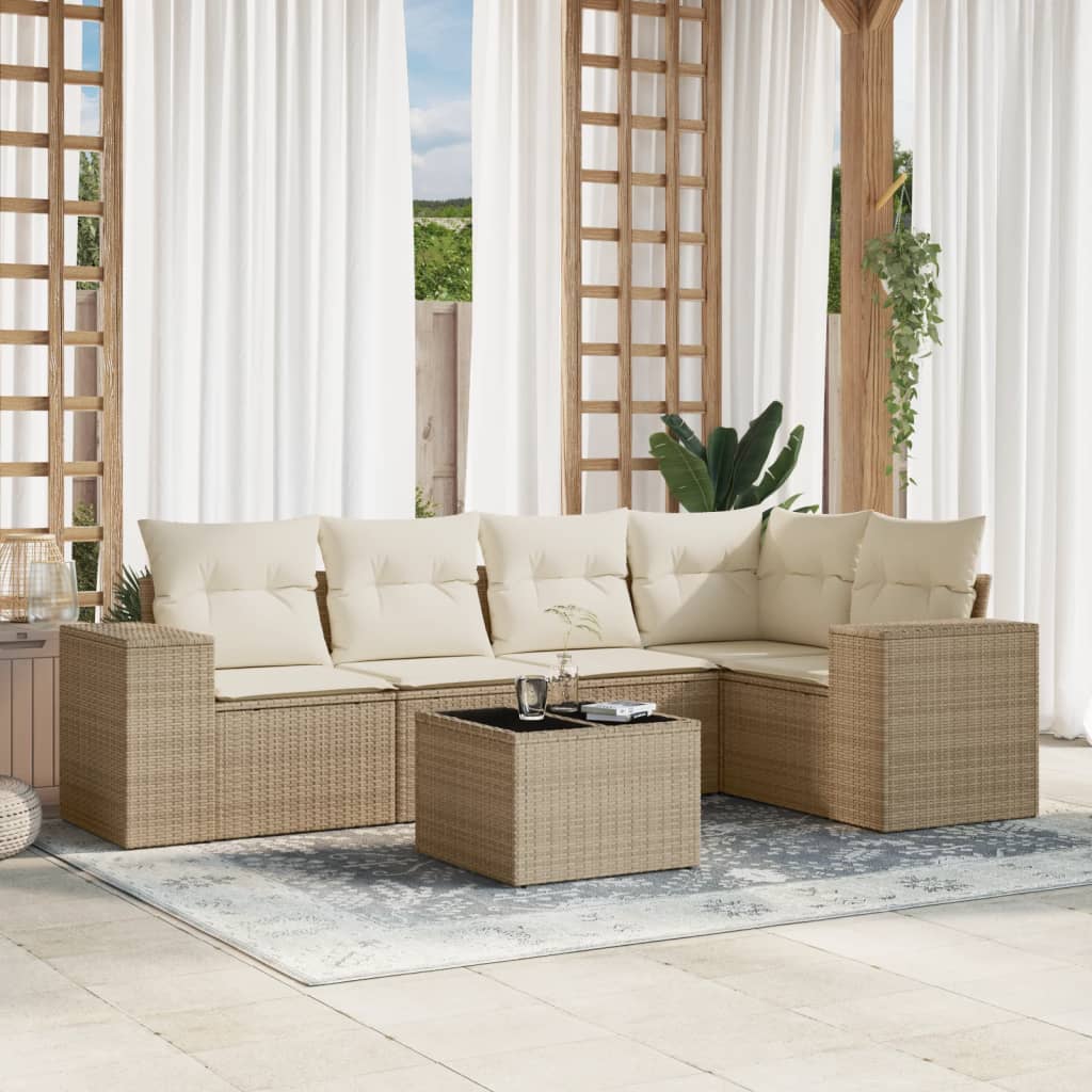 6-tlg. Garten-Sofagarnitur mit Kissen Beige Poly Rattan 6-tlg. Garten-Sofagarnitur mit Kissen Beige Poly Rattan