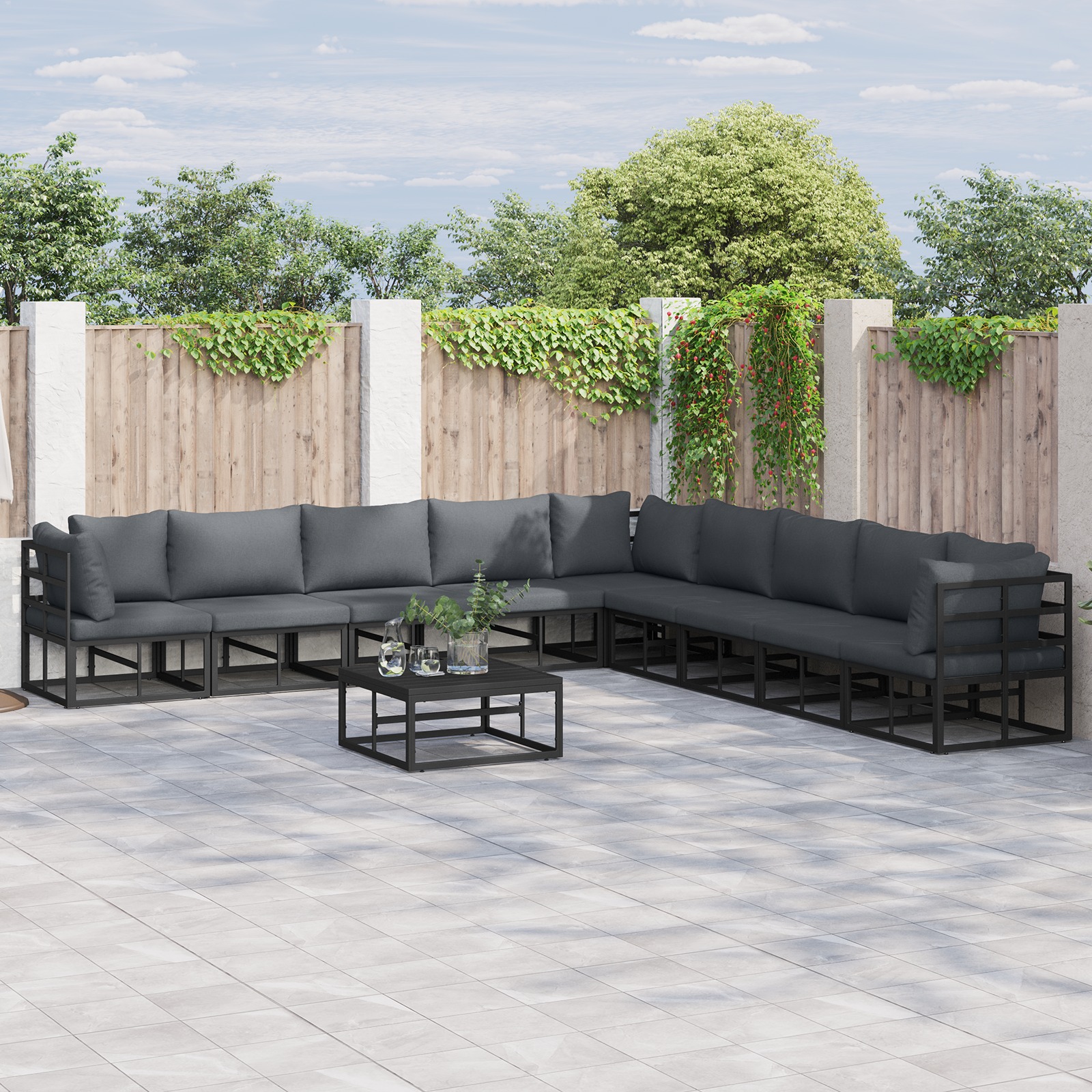 Garten-Sofa-Set 9 pcs Schwarz 353 x 353 x 71 cm Aluminium Garten-Sofa-Set 9 pcs Schwarz 353 x 353 x 71 cm Aluminium