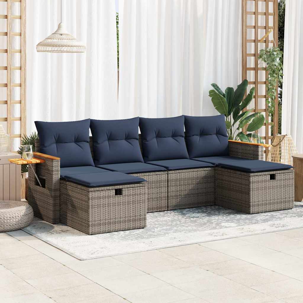 6-tlg. Garten-Sofagarnitur mit Kissen Grau Poly Rattan 6-tlg. Garten-Sofagarnitur mit Kissen Grau Poly Rattan
