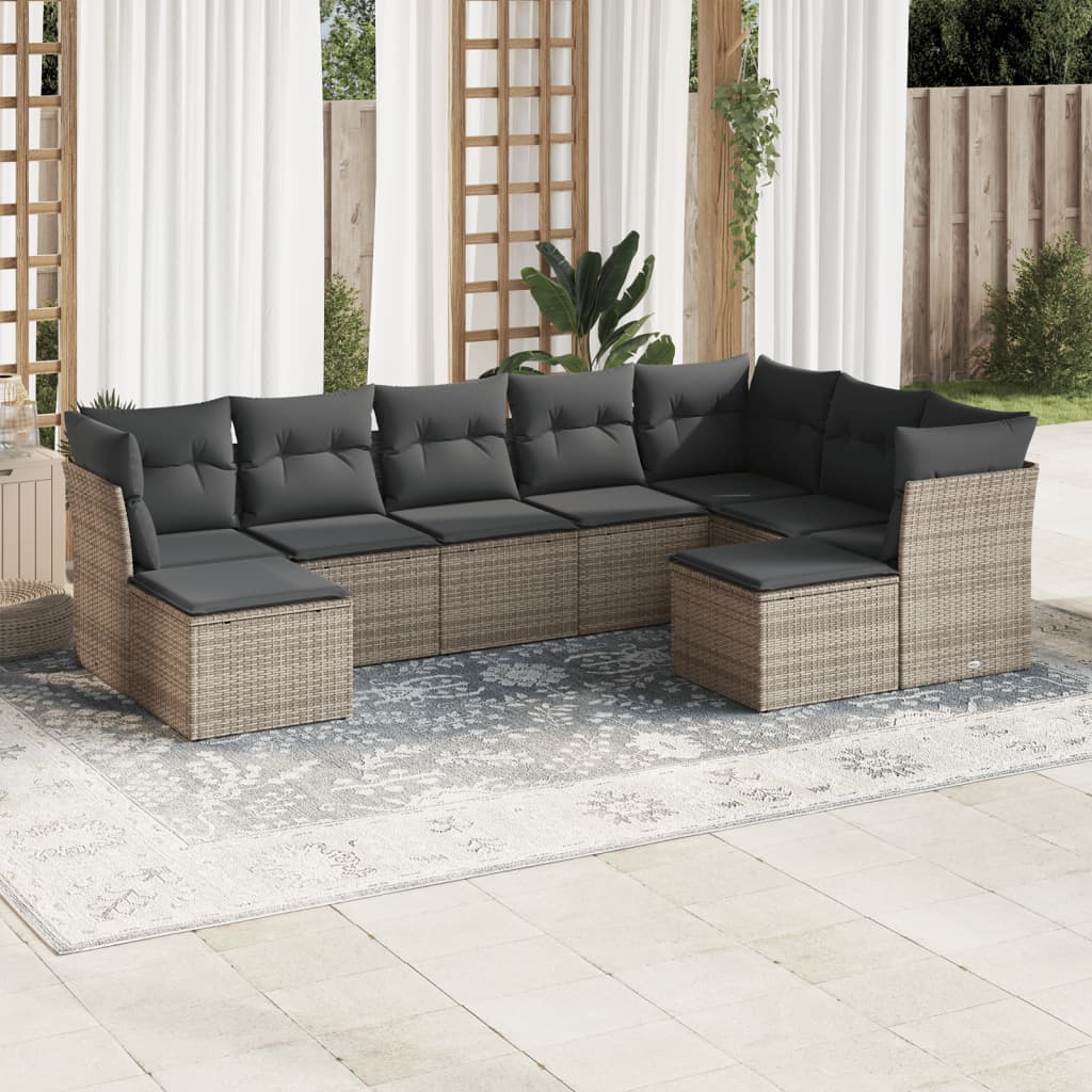 9-tlg. Garten-Sofagarnitur mit Kissen Grau Poly Rattan 9-tlg. Garten-Sofagarnitur mit Kissen Grau Poly Rattan