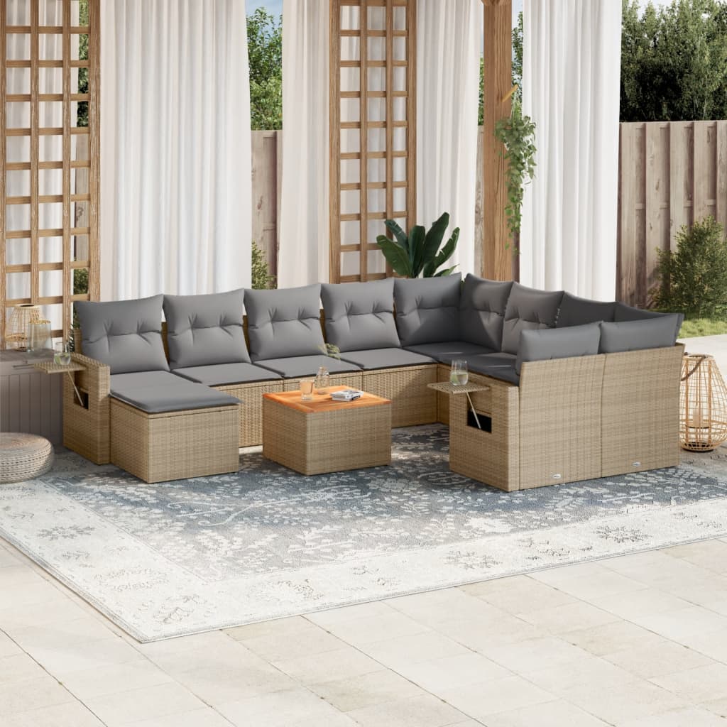 11-tlg. Garten-Sofagarnitur mit Kissen Beige Poly Rattan 11-tlg. Garten-Sofagarnitur mit Kissen Beige Poly Rattan