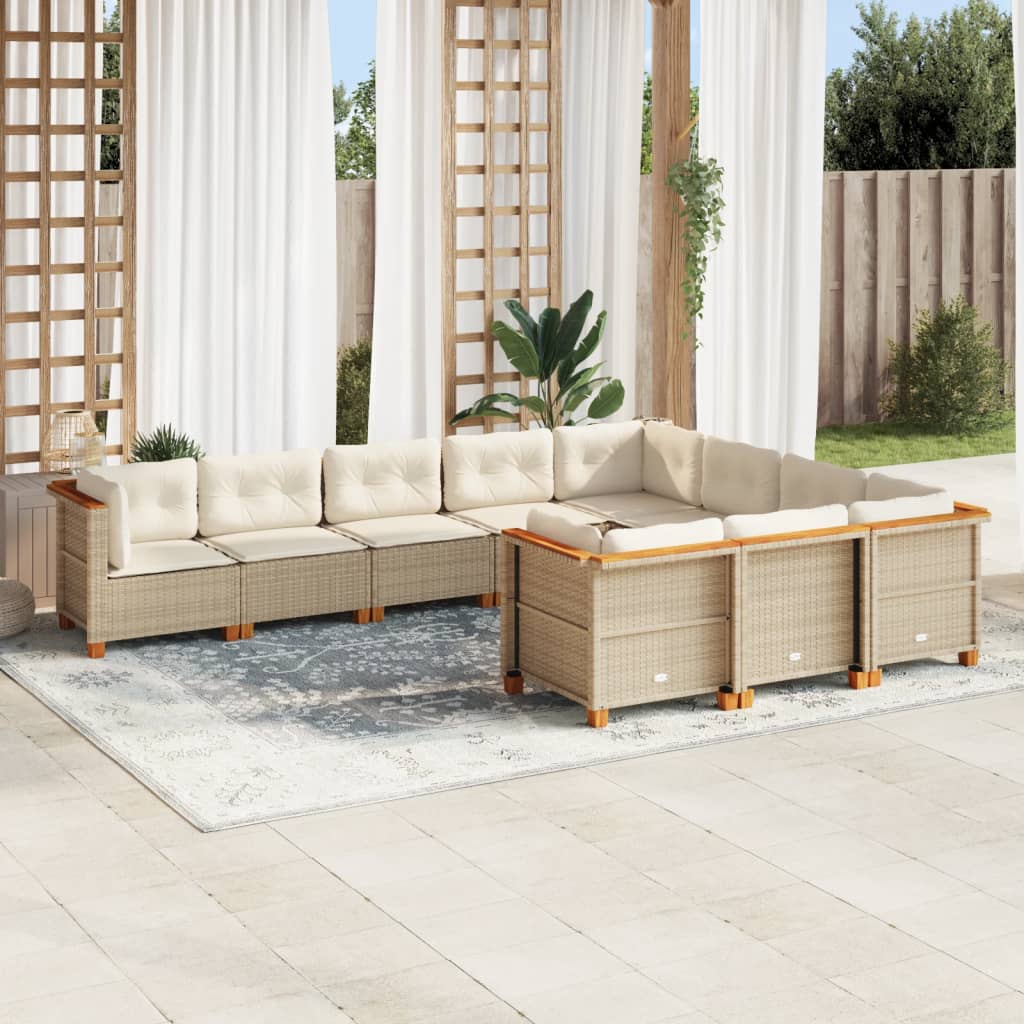 10-tlg. Garten-Sofagarnitur mit Kissen Beige Poly Rattan 10-tlg. Garten-Sofagarnitur mit Kissen Beige Poly Rattan