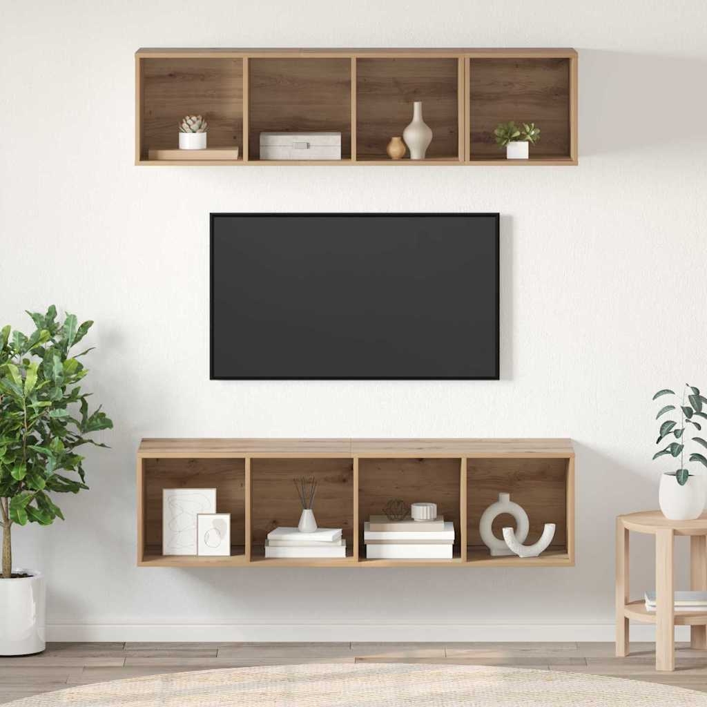 TV-Schrank Set mit Regal 3 pcs Eiche handwerklich Holzwerkstoff
