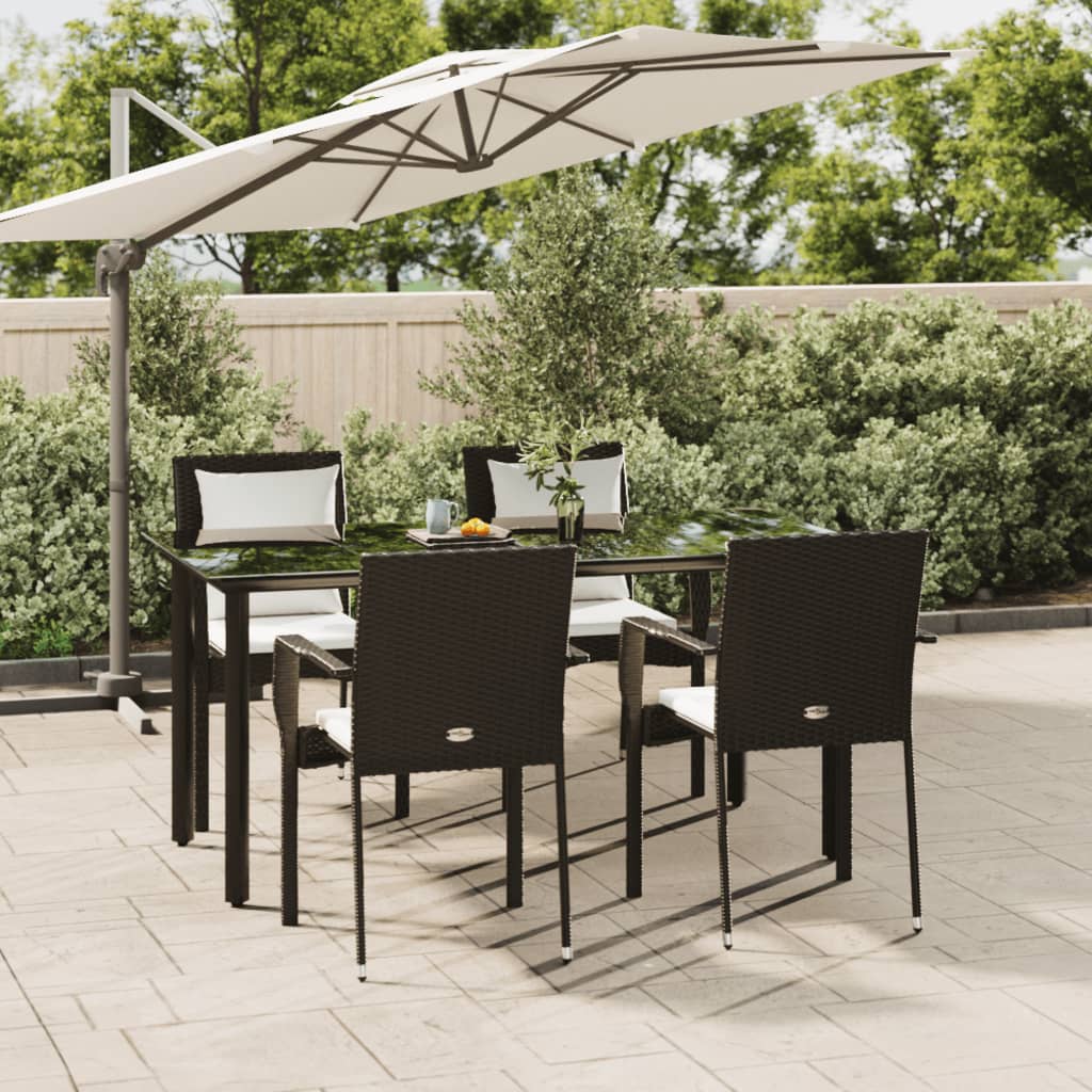5-tlg. Garten-Essgruppe mit Kissen Schwarz Poly Rattan 5-tlg. Garten-Essgruppe mit Kissen Schwarz Poly Rattan