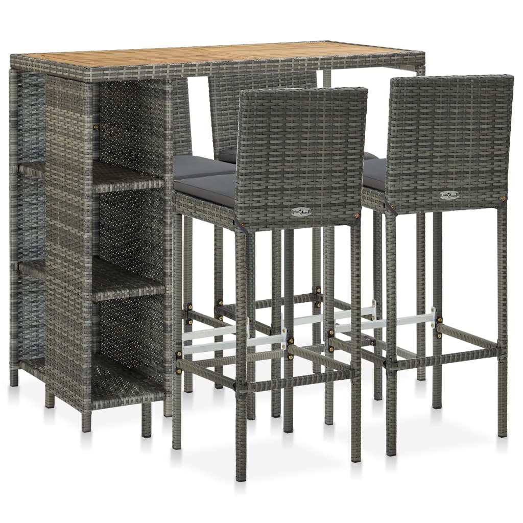 5-tlg. Gartenbar-Set mit Kissen Poly Rattan Grau 5-tlg. Gartenbar-Set mit Kissen Poly Rattan Grau