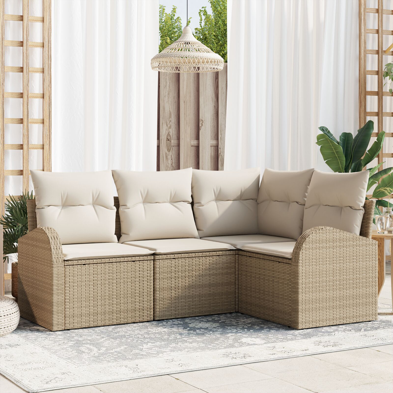 4-teiliges Garten Sofa Set mit Kissen Beige Poly Rattan 4-teiliges Garten Sofa Set mit Kissen Beige Poly Rattan