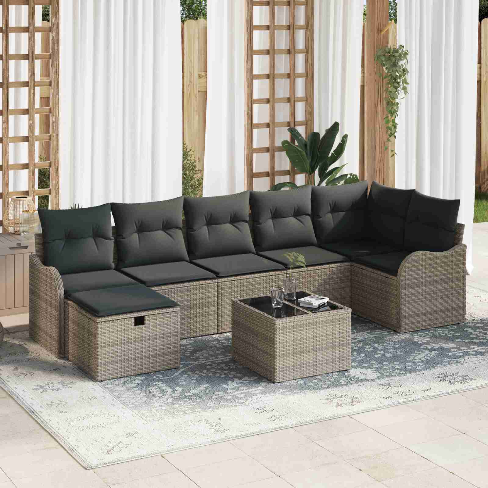 8-teiliges Garten Sofa Set mit Kissen Grau Poly Rattan 8-teiliges Garten Sofa Set mit Kissen Grau Poly Rattan