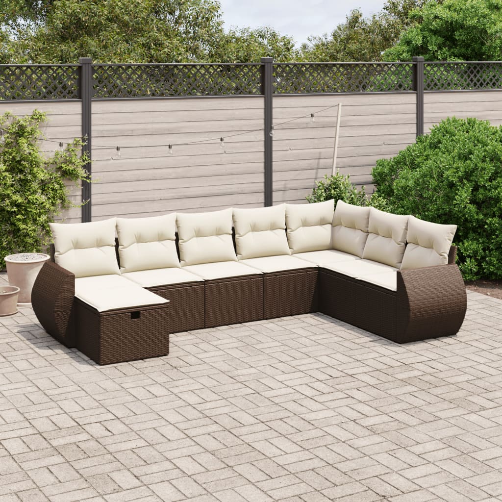 8-tlg. Garten-Sofagarnitur mit Kissen Braun Poly Rattan 8-tlg. Garten-Sofagarnitur mit Kissen Braun Poly Rattan