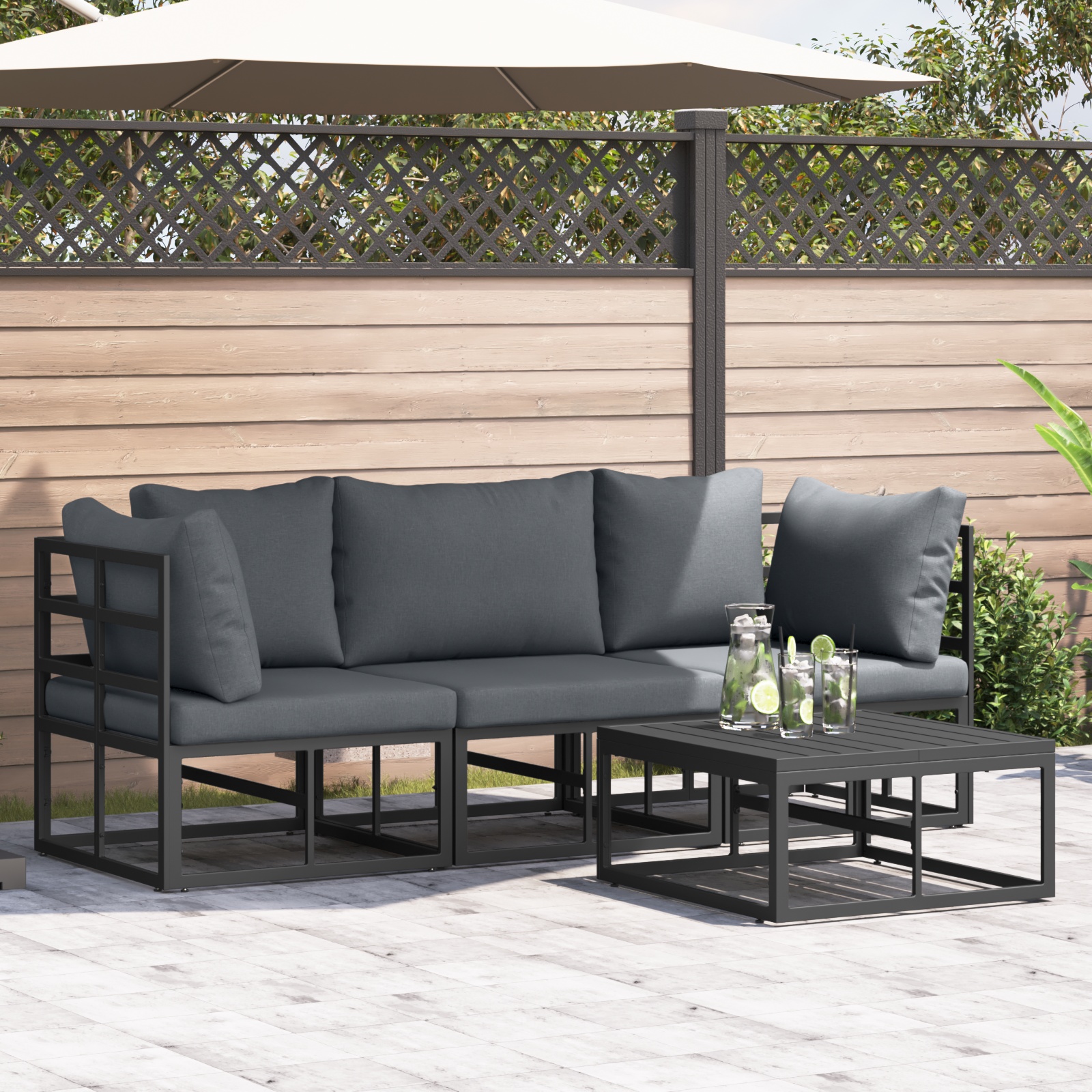 Garten-Sofa-Set 4 pcs Schwarz 70 x 70 x 32 cm Aluminium Garten-Sofa-Set 4 pcs Schwarz 70 x 70 x 32 cm Aluminium