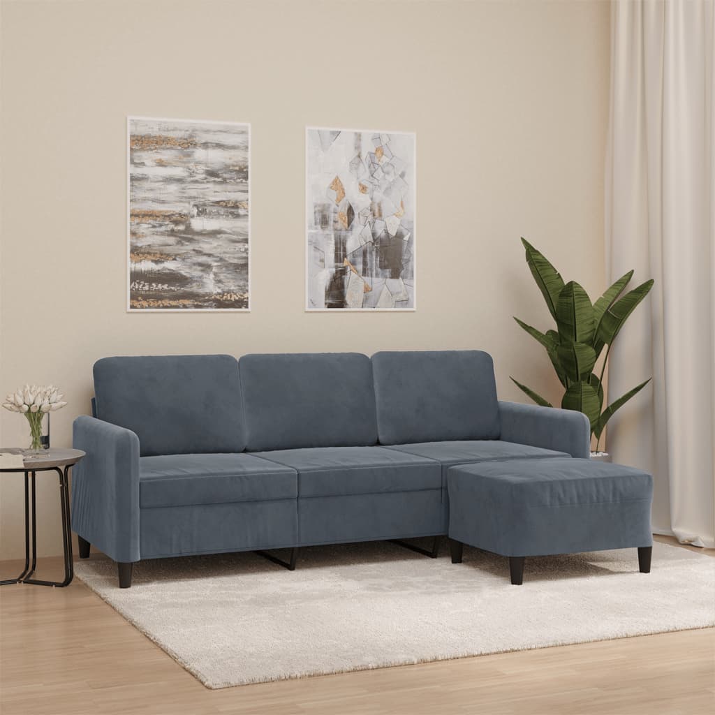 3-Sitzer-Sofa mit Hocker Dunkelgrau 180 cm Samt 3-Sitzer-Sofa mit Hocker Dunkelgrau 180 cm Samt