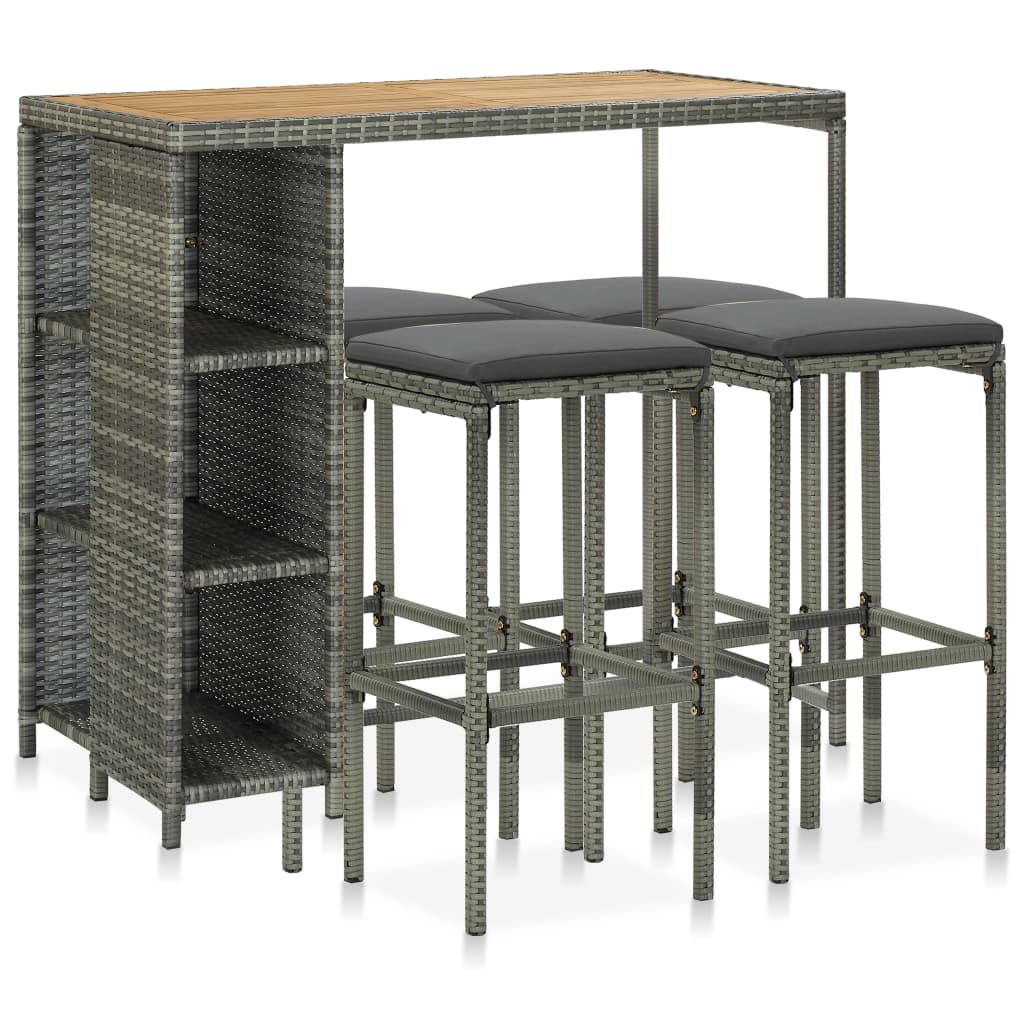 5-tlg. Gartenbar-Set mit Kissen Poly Rattan Grau 5-tlg. Gartenbar-Set mit Kissen Poly Rattan Grau