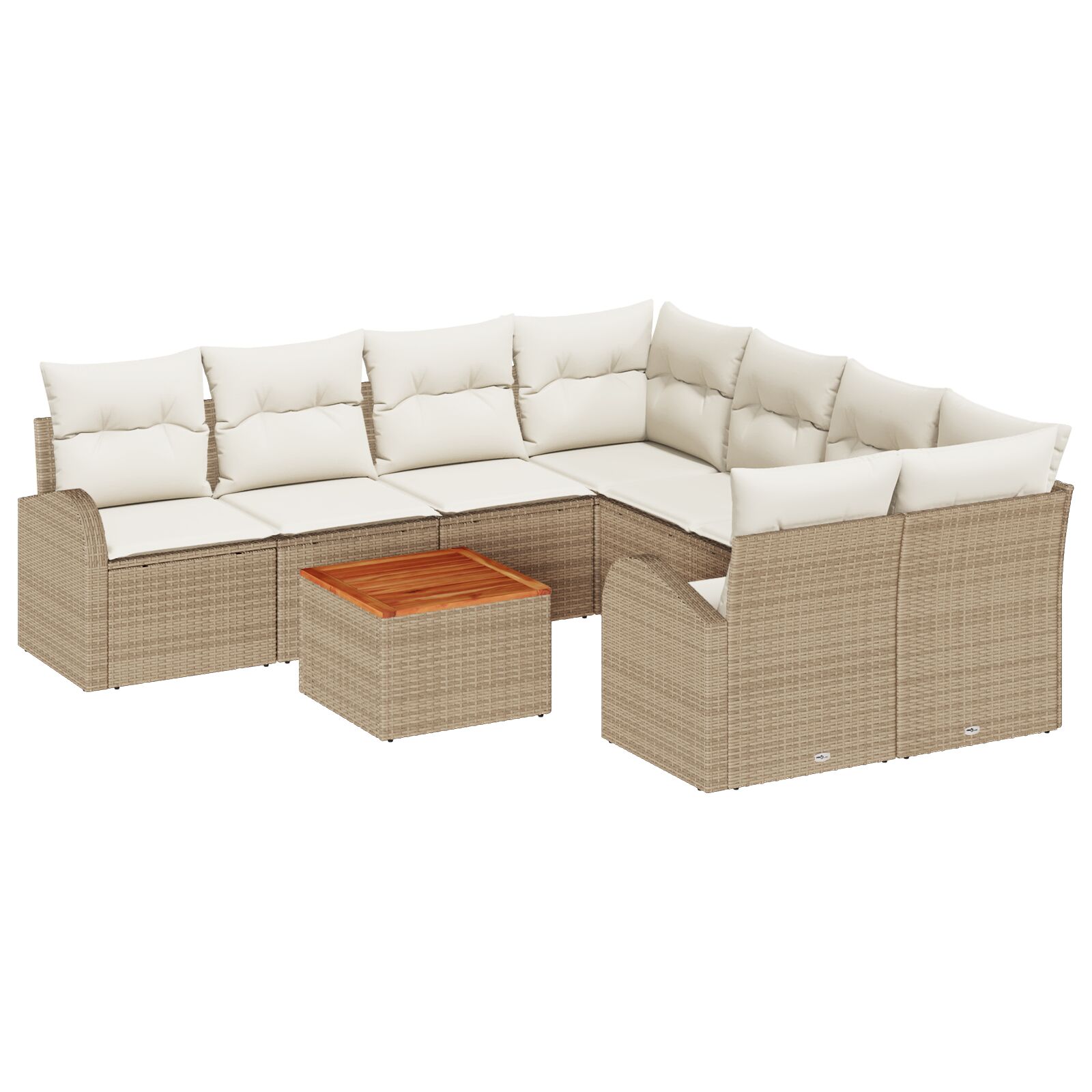 9-teiliges Garten Sofa Set mit Kissen Beige Poly Rattan Akazie, 2-Sitzer Garten Sofa mit Stauraum & Kissen Beige Poly Rattan
