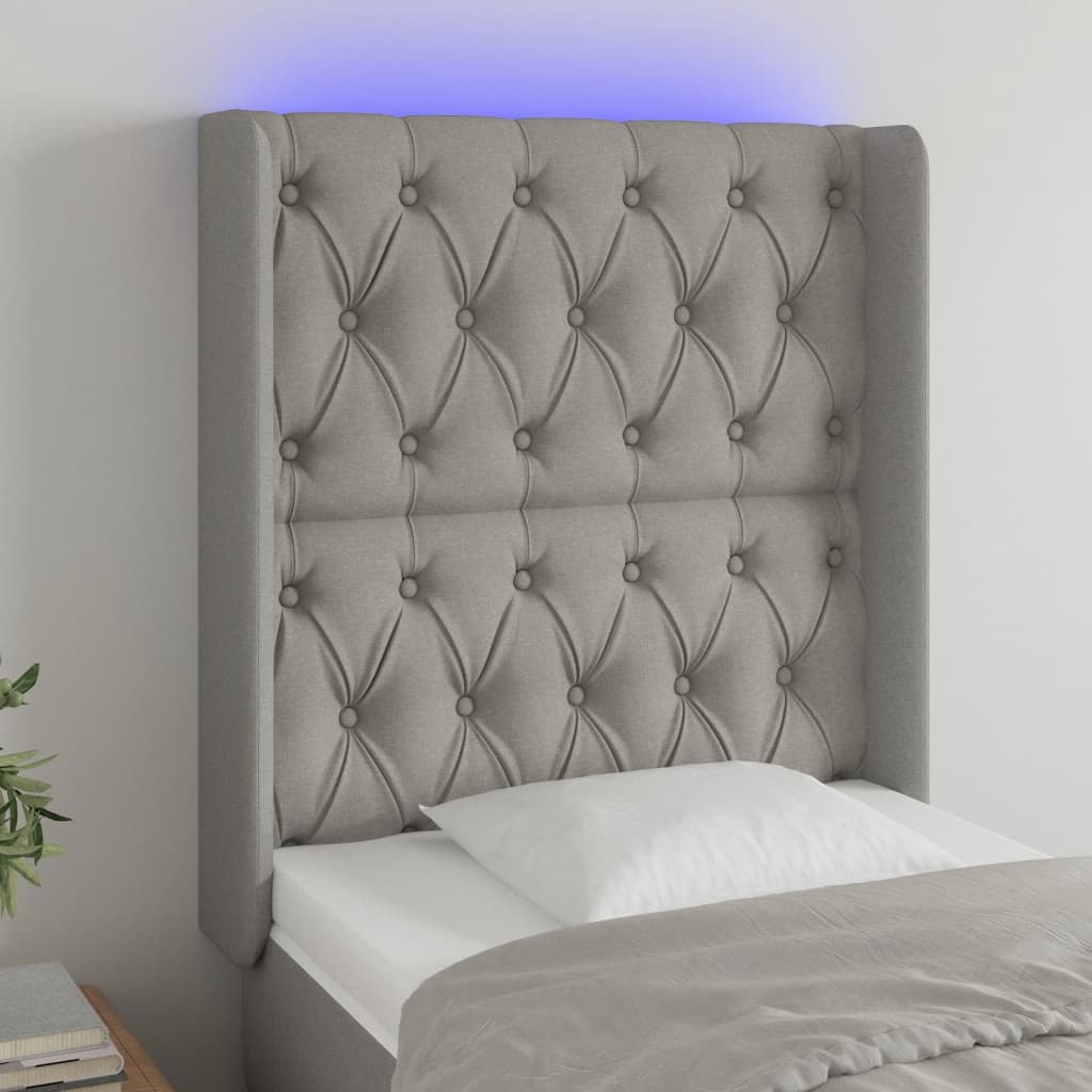 LED Kopfteil Hellgrau 83x16x118/128 cm Stoff