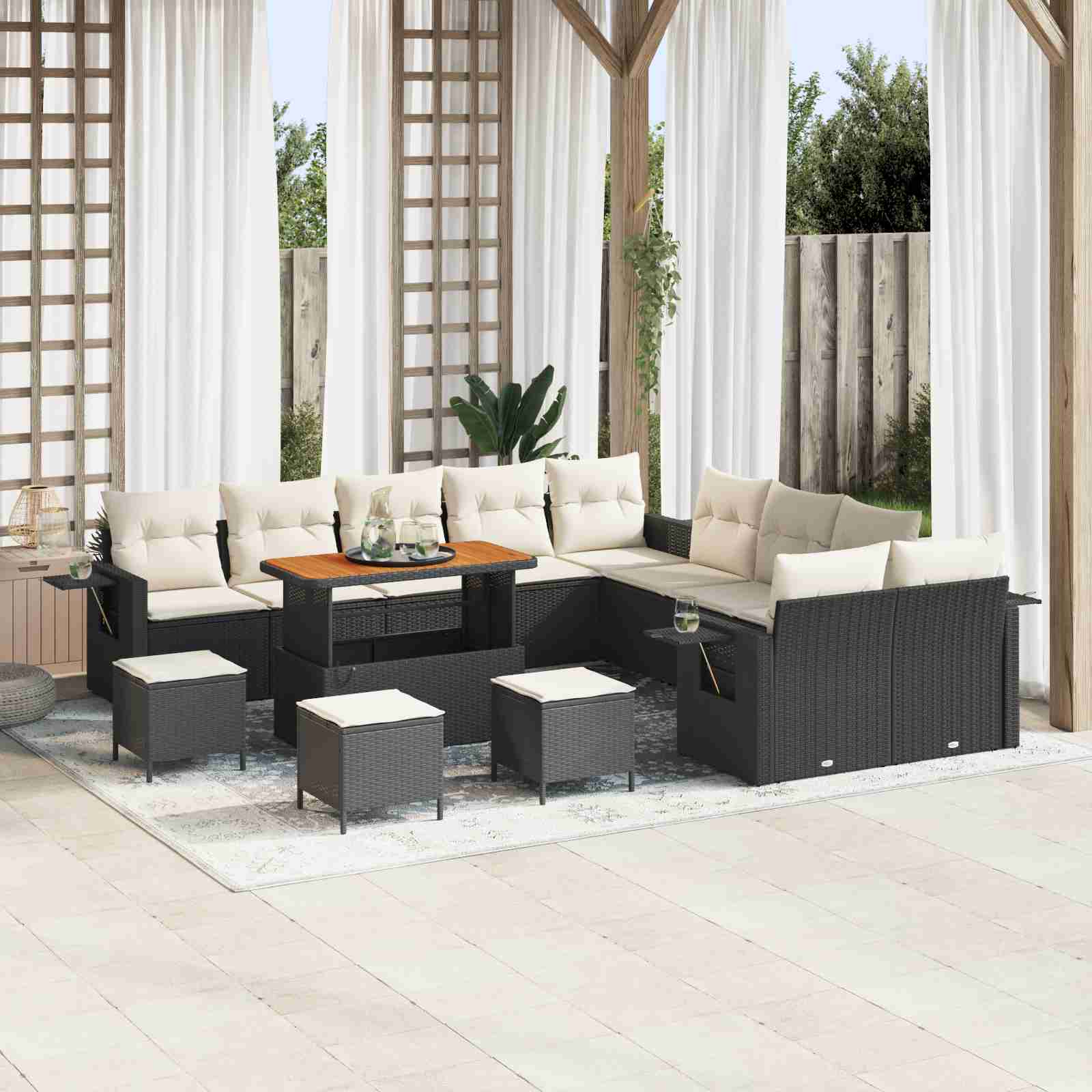14-teiliges Garten Sofa Set mit Kissen Schwarz Poly Rattan