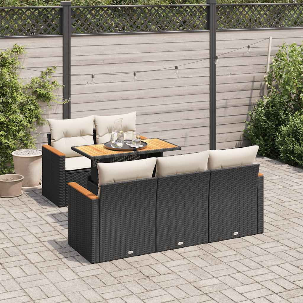 6-tlg. Garten-Sofagarnitur mit Kissen Schwarz Poly Rattan 6-tlg. Garten-Sofagarnitur mit Kissen Schwarz Poly Rattan