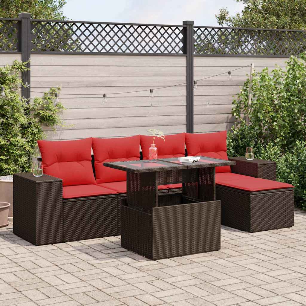 6-tlg. Garten-Sofagarnitur mit Kissen Braun Poly Rattan Akazie 6-tlg. Garten-Sofagarnitur mit Kissen Braun Poly Rattan Akazie
