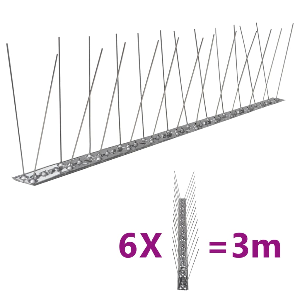6-tlg. Taubenabwehr Spikes-Set Edelstahl 3 m 2-reihig