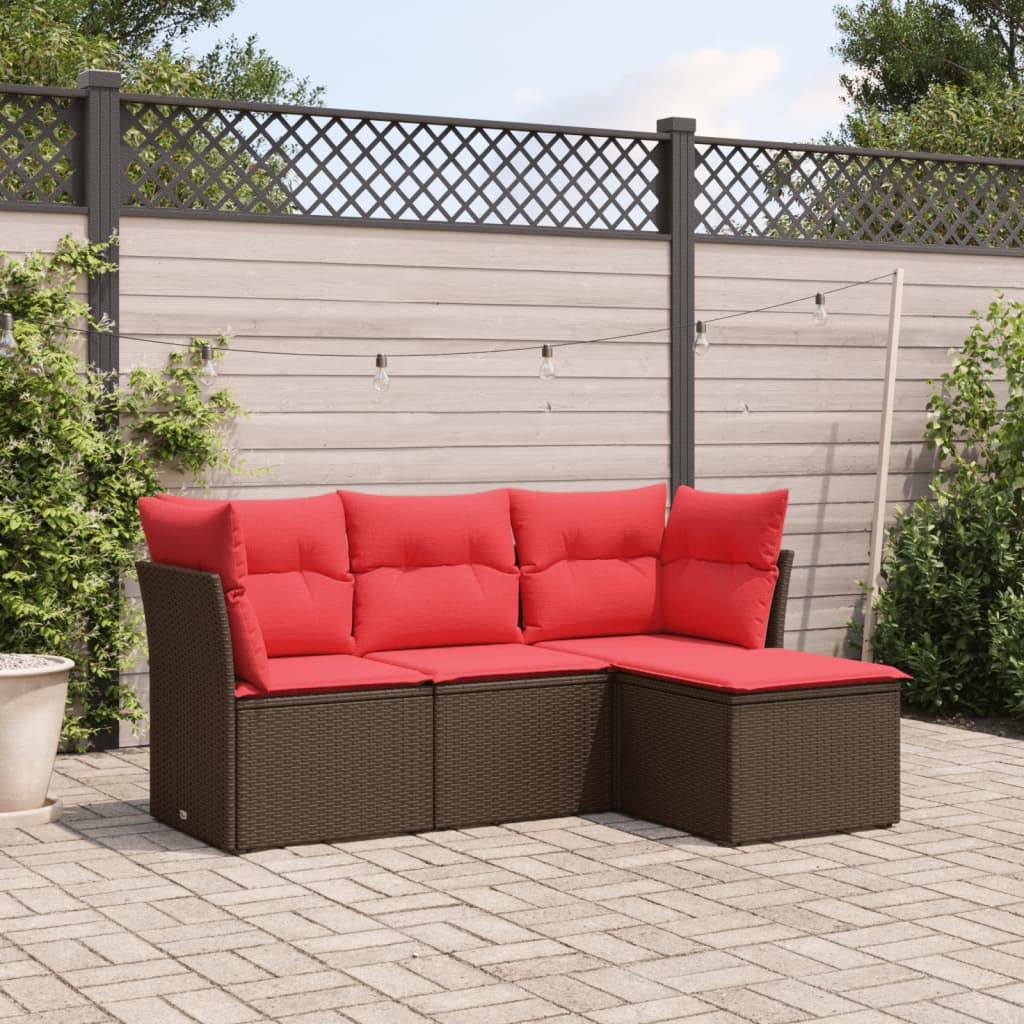 4-tlg. Garten-Sofagarnitur mit Kissen Braun Poly Rattan 4-tlg. Garten-Sofagarnitur mit Kissen Braun Poly Rattan
