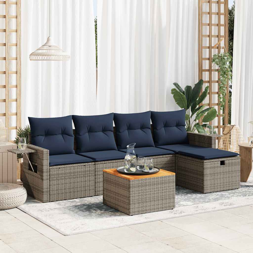 6-tlg. Garten-Sofagarnitur mit Kissen Grau Poly Rattan 6-tlg. Garten-Sofagarnitur mit Kissen Grau Poly Rattan